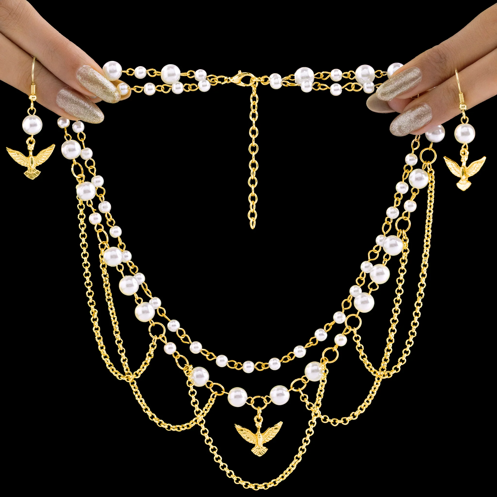 PRAO Necklace Anti-Tarnish Pearls & Bird Set With Earrings - Image 5