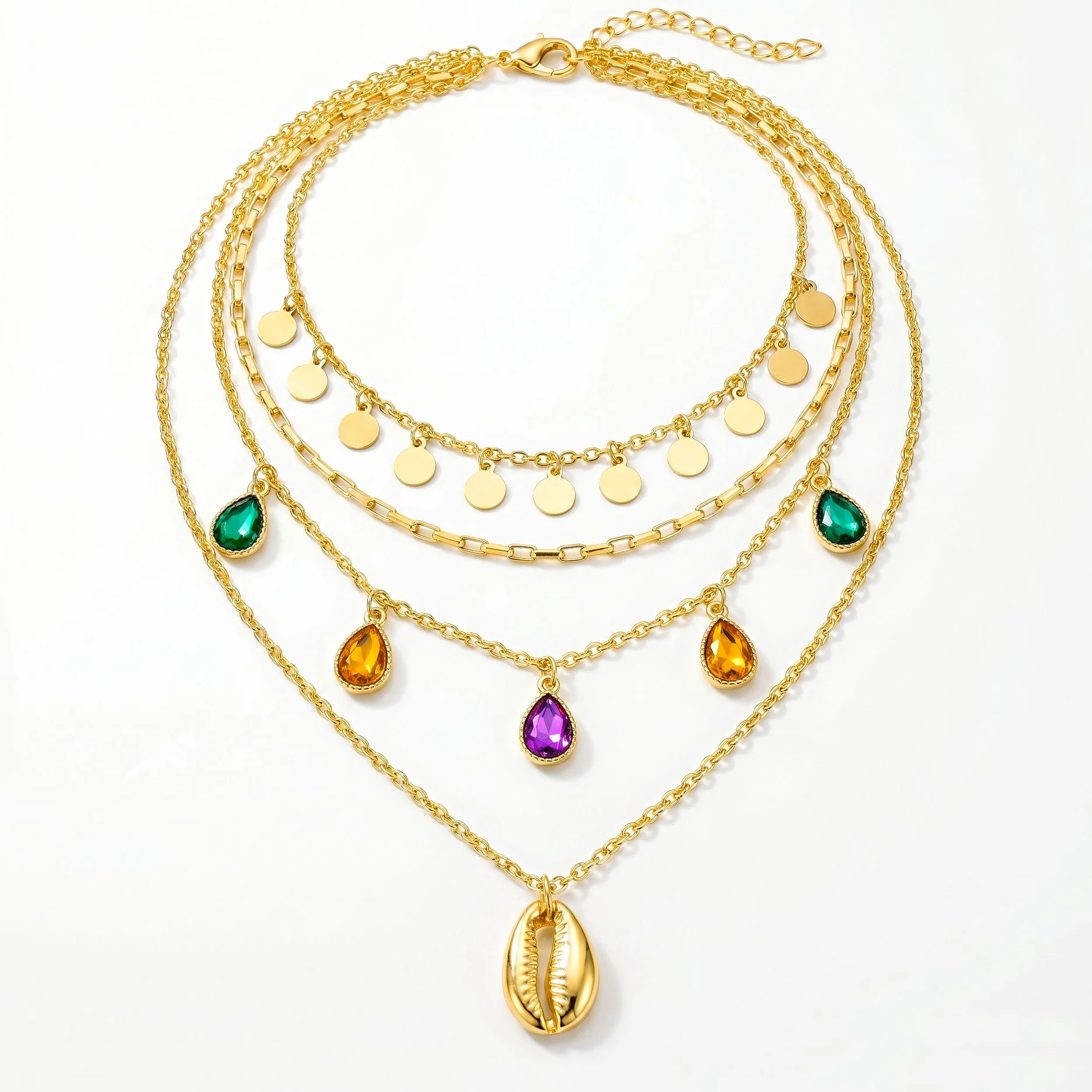 PRAO Necklace Anti-Tarnish Gold Plated Multilayered Crystal Charms