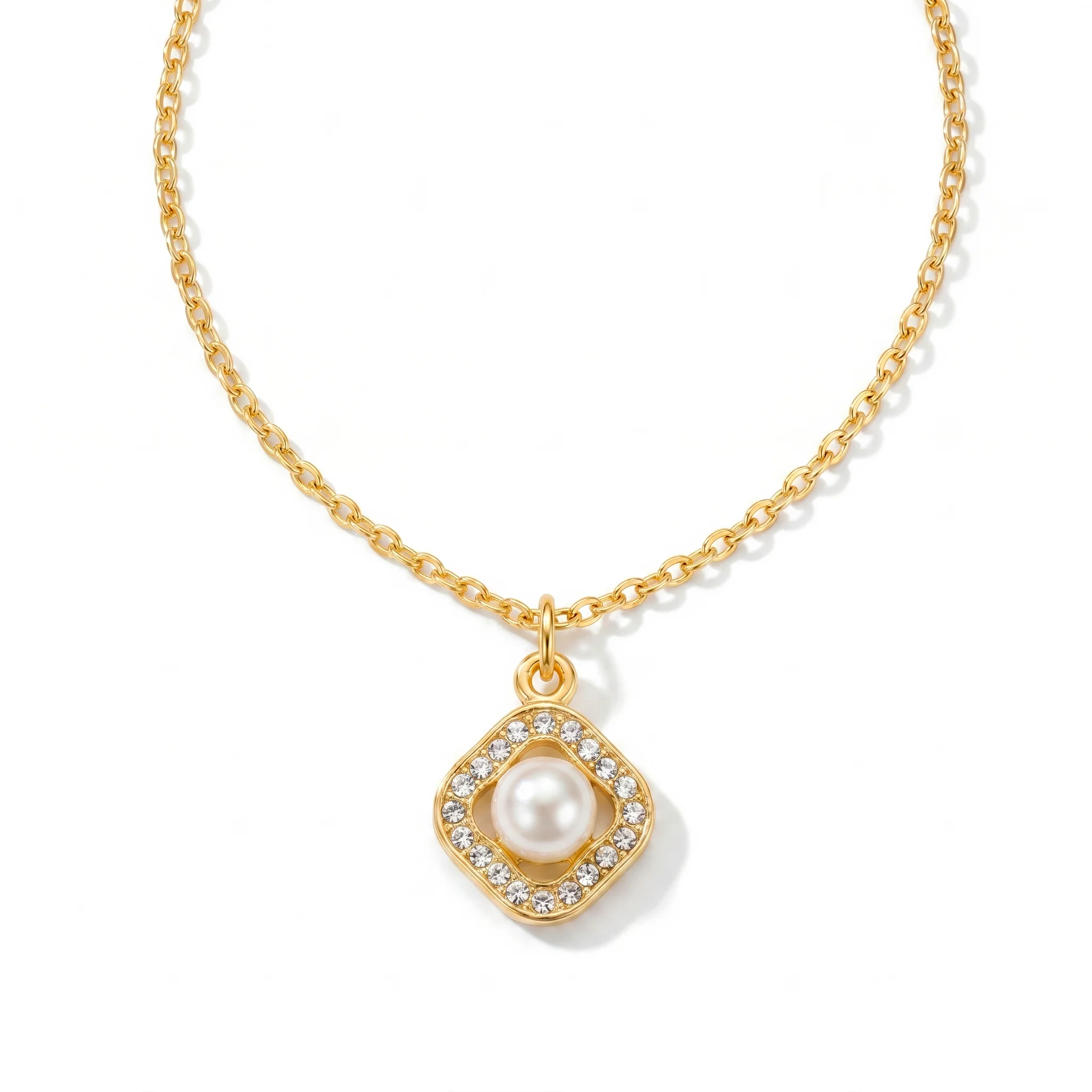 PRAO Necklace Anti-Tarnish Gold Plated Minimalist Pearl Studded Chain Pendant - Image 2