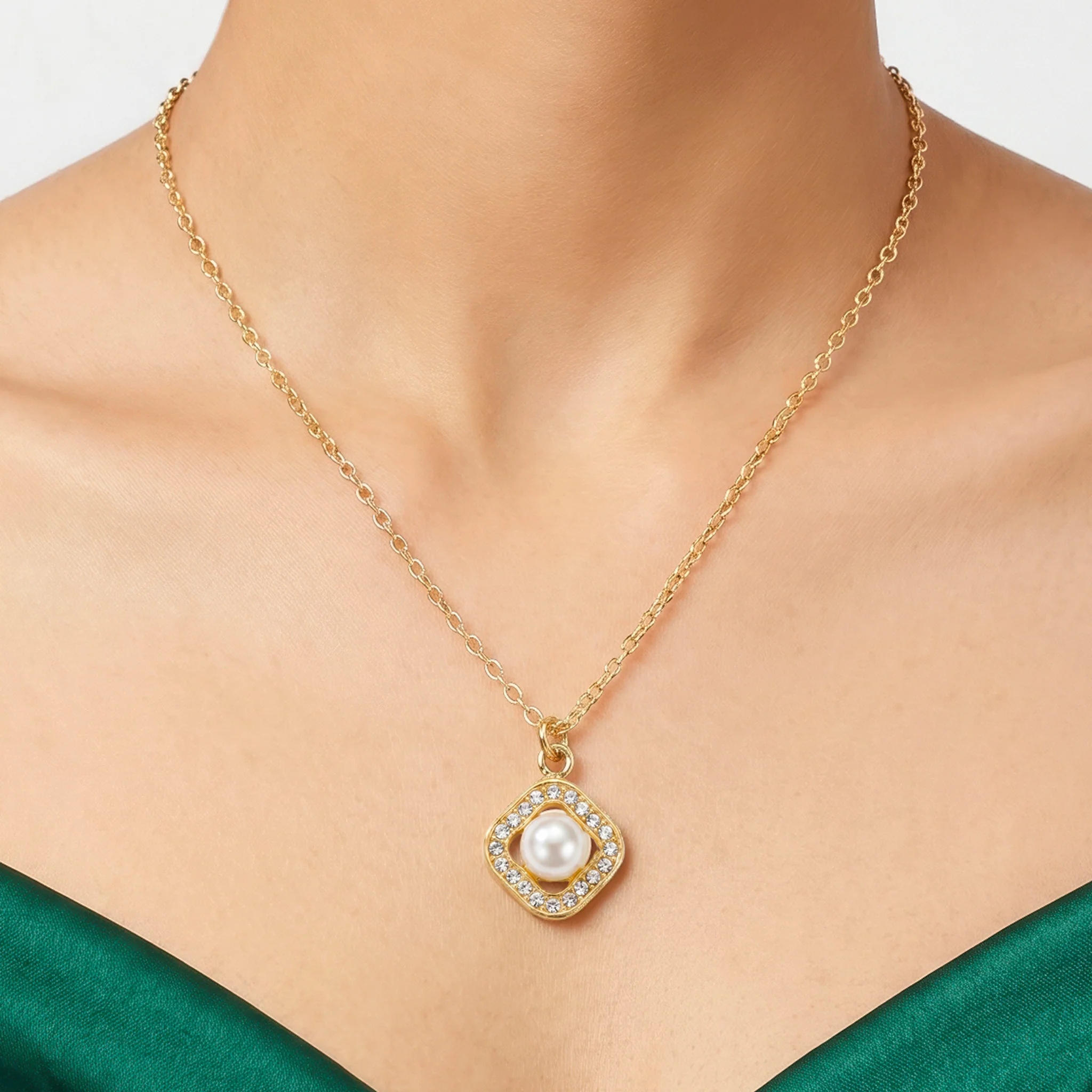 PRAO Necklace Anti-Tarnish Gold Plated Minimalist Pearl Studded Chain Pendant - Image 3