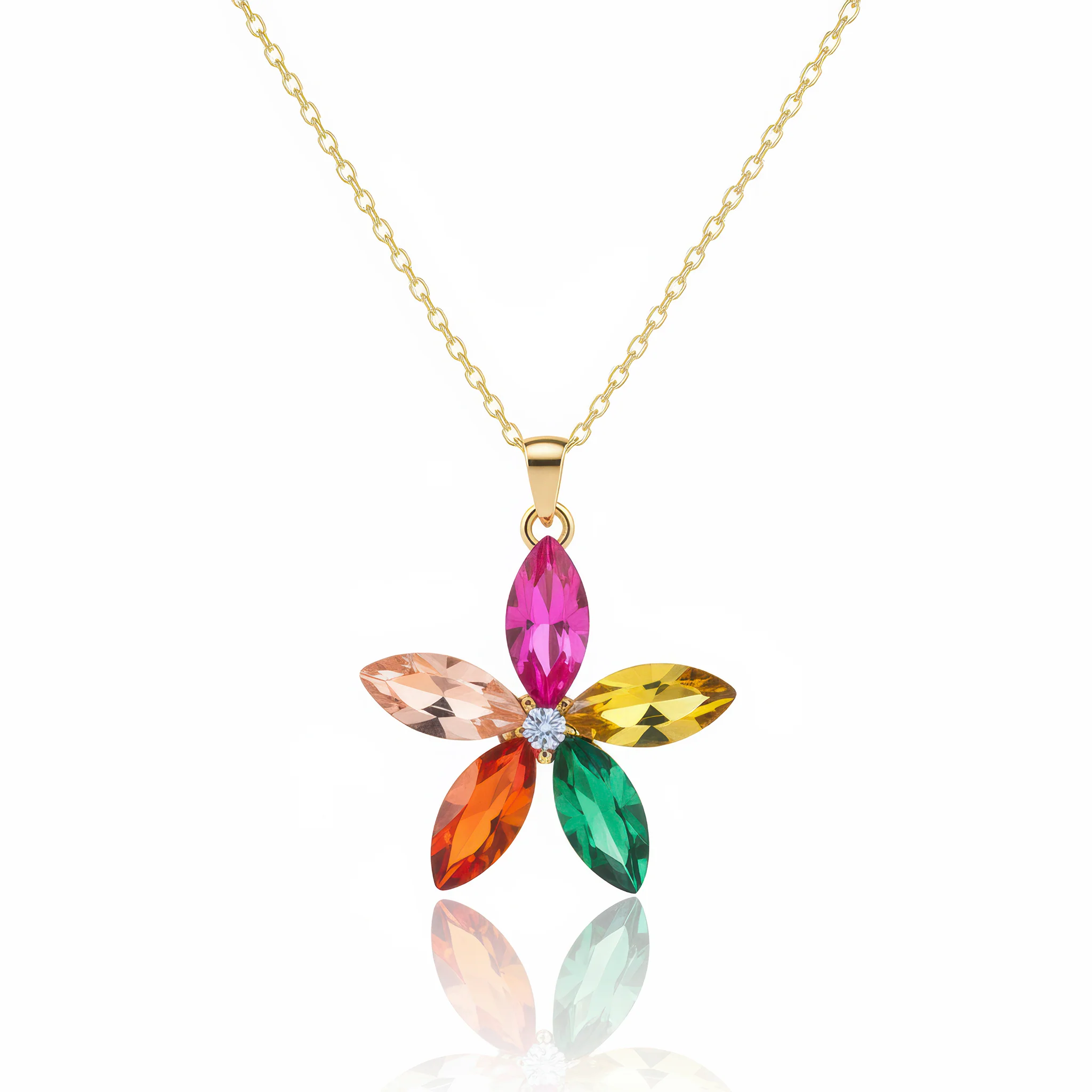 PRAO Necklace Anti-Tarnish Multicolor Crystal Flower Pendant - Image 3