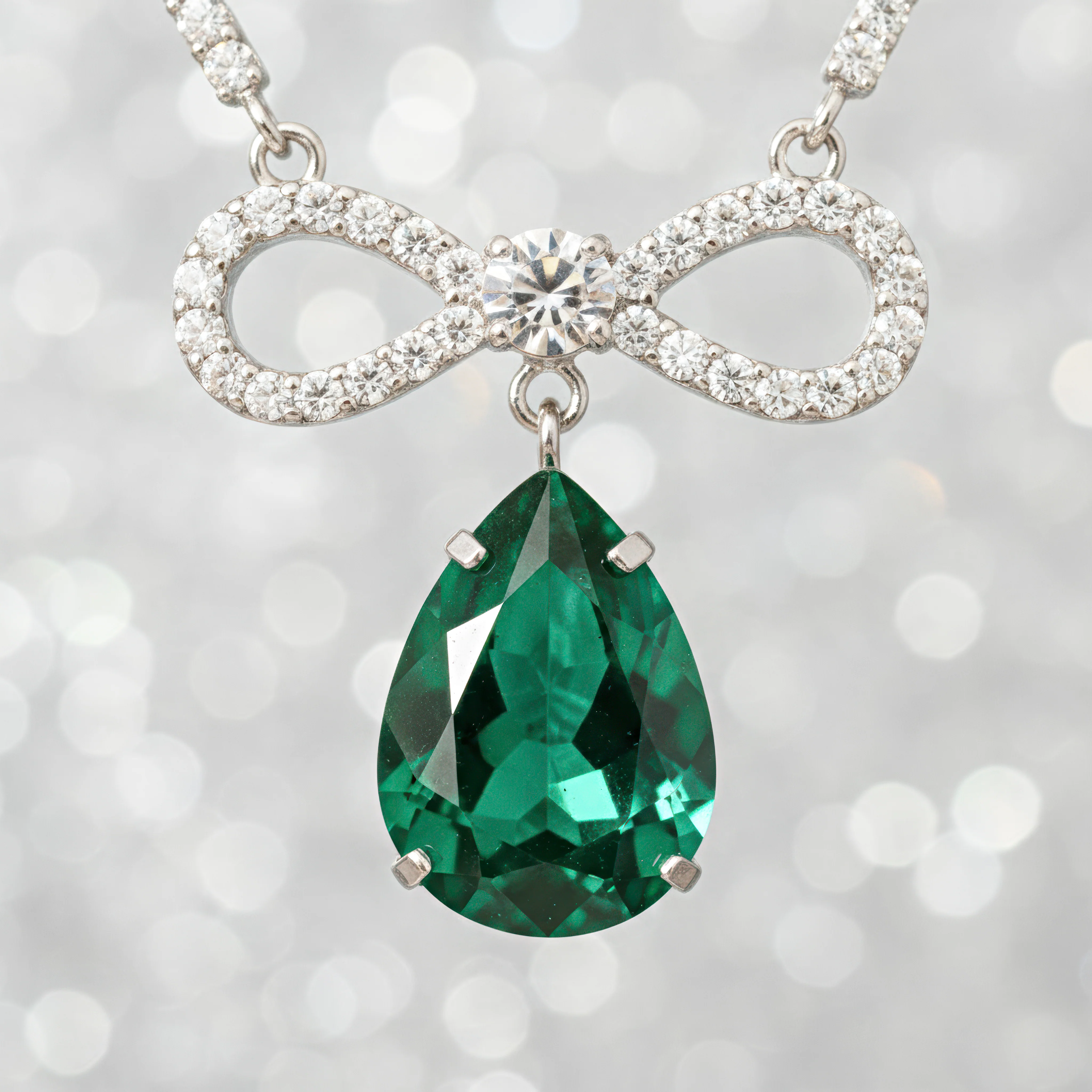 PRAO Necklace Anti-Tarnish Crystal Studded INFINITY Emerald Green Pendant - Image 4