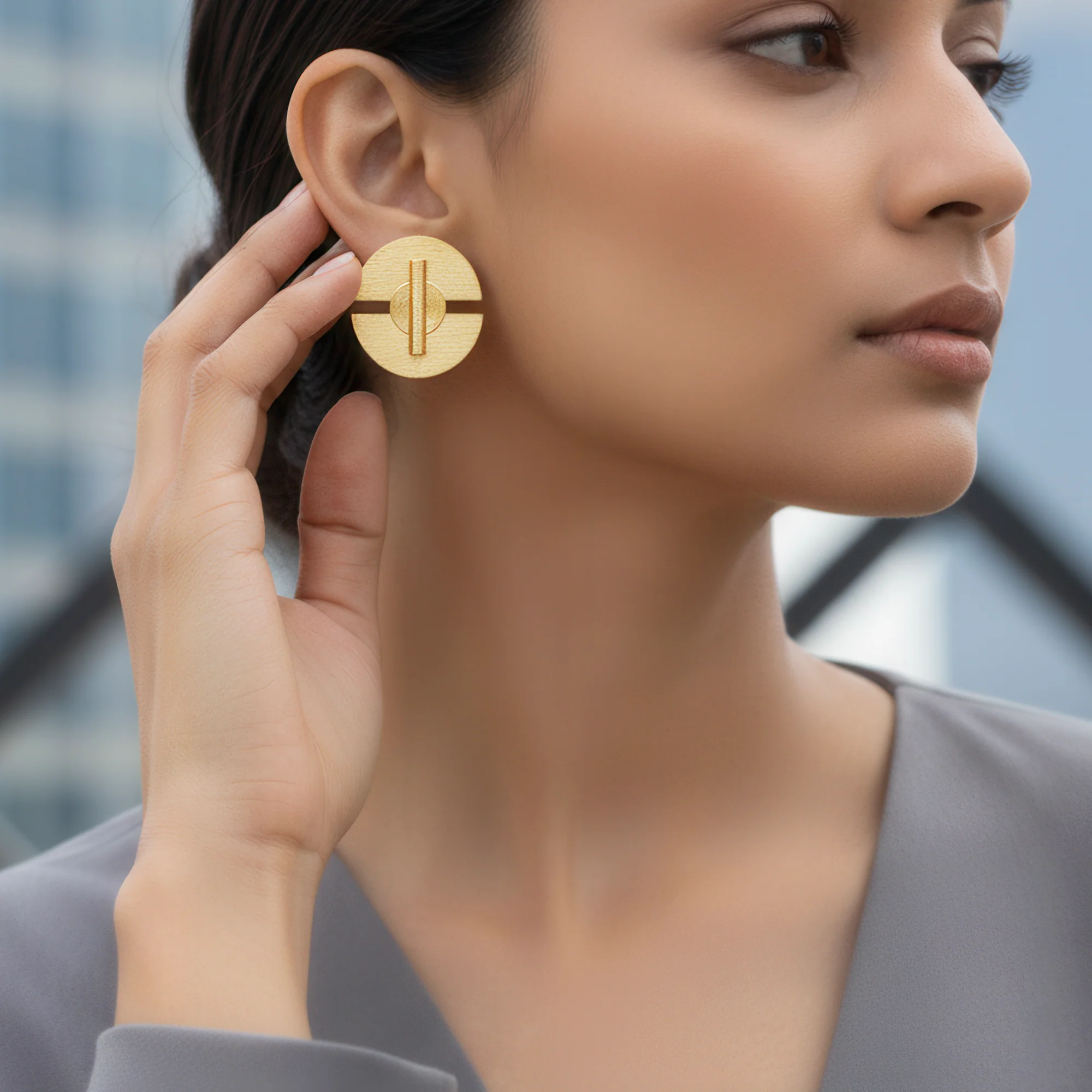 PRAO Earrings Anti-Tarnish Semi-Circle Geometric Studs - Image 2