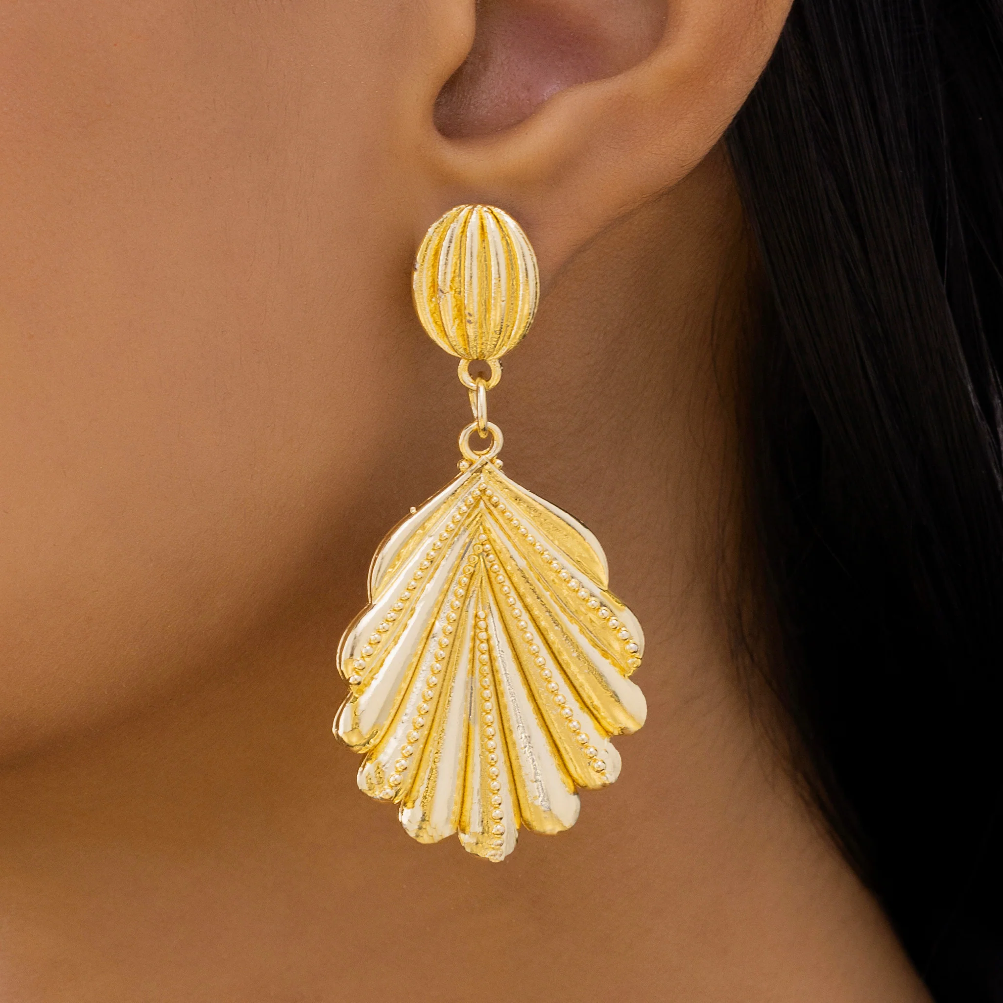 PRAO Earrings Anti-Tarnish Gold Plated Palm Leaf Danglers - Image 3
