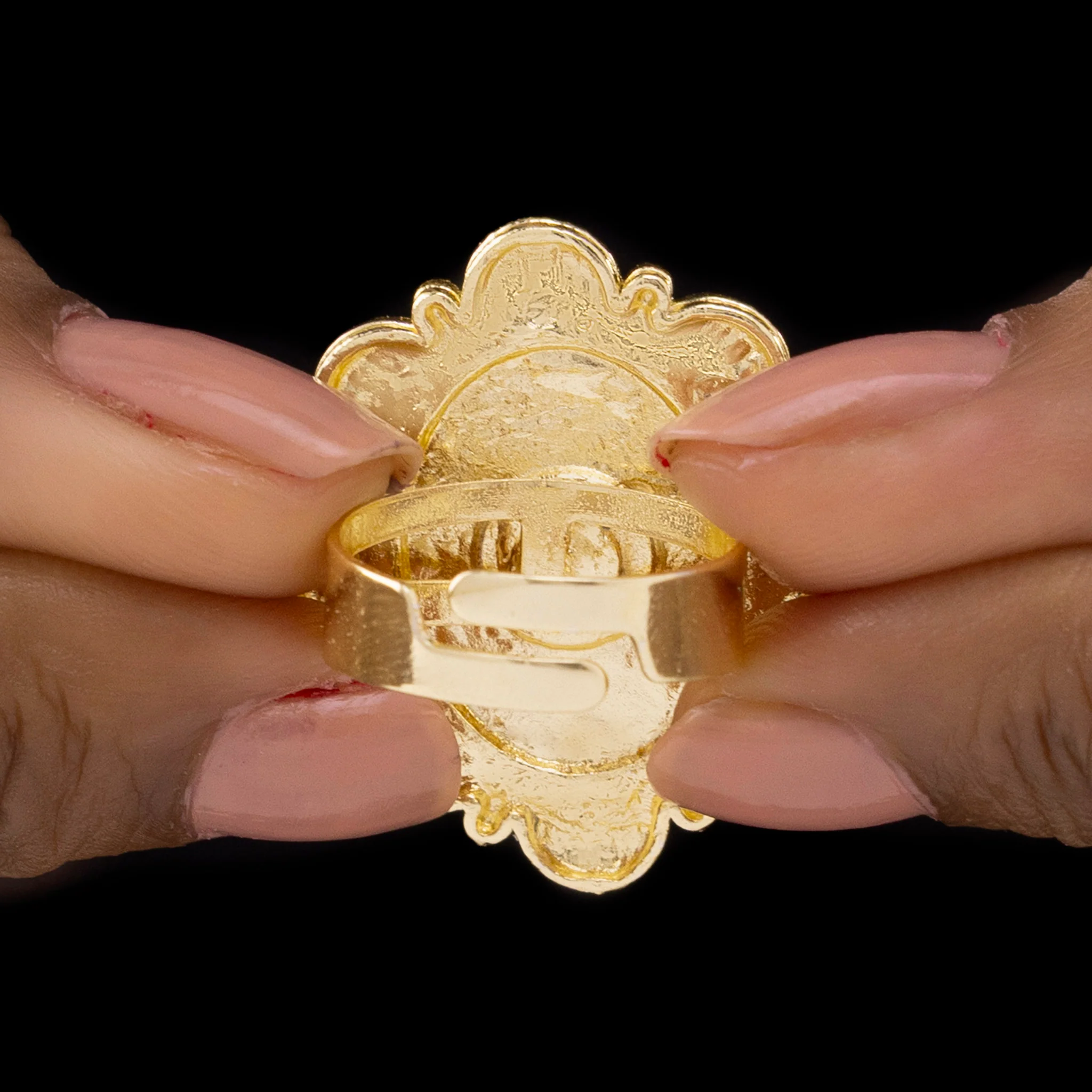 PRAO Ring Anti-Tarnish Rainbow Oval Flower Cocktail (Adjustable Size) - Image 5