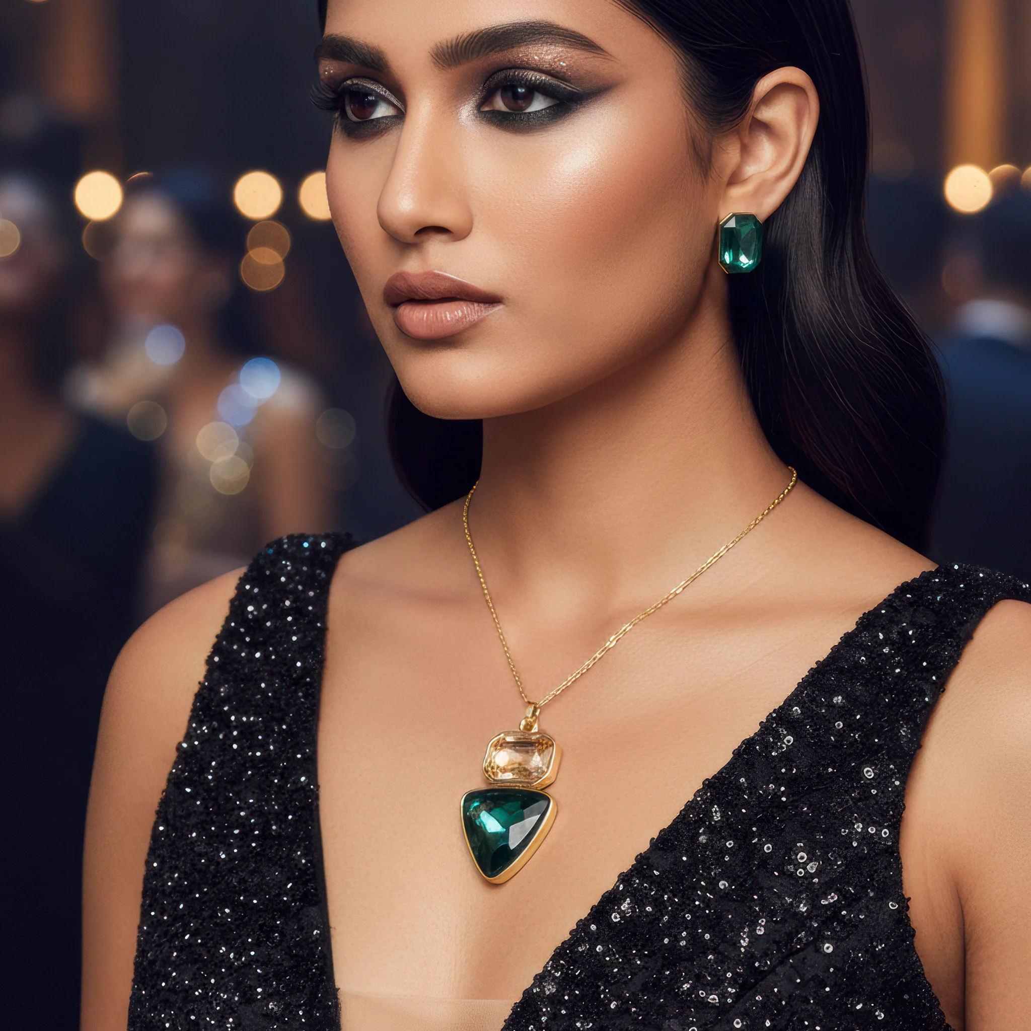PRAO Necklace Anti-Tarnish Rectangle & Triangle Pendant with Earrings - Image 2