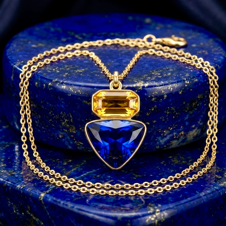 PRAO Necklace Anti-Tarnish Rectangle & Triangle Pendant with Earrings Set - Image 4
