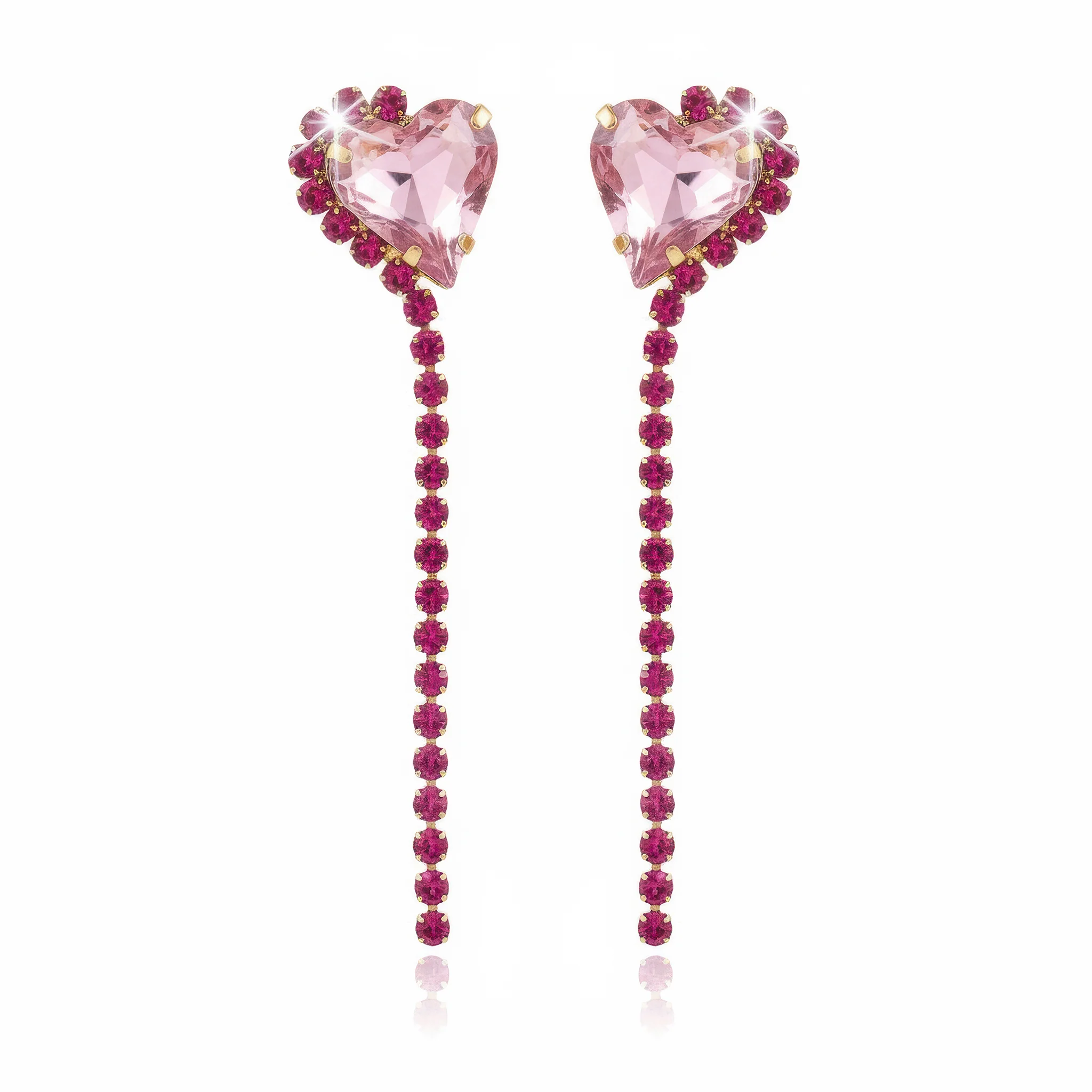 PRAO Earrings Anti-Tarnish Rhinestone Chain with Heart Crystal Danglers - Image 2