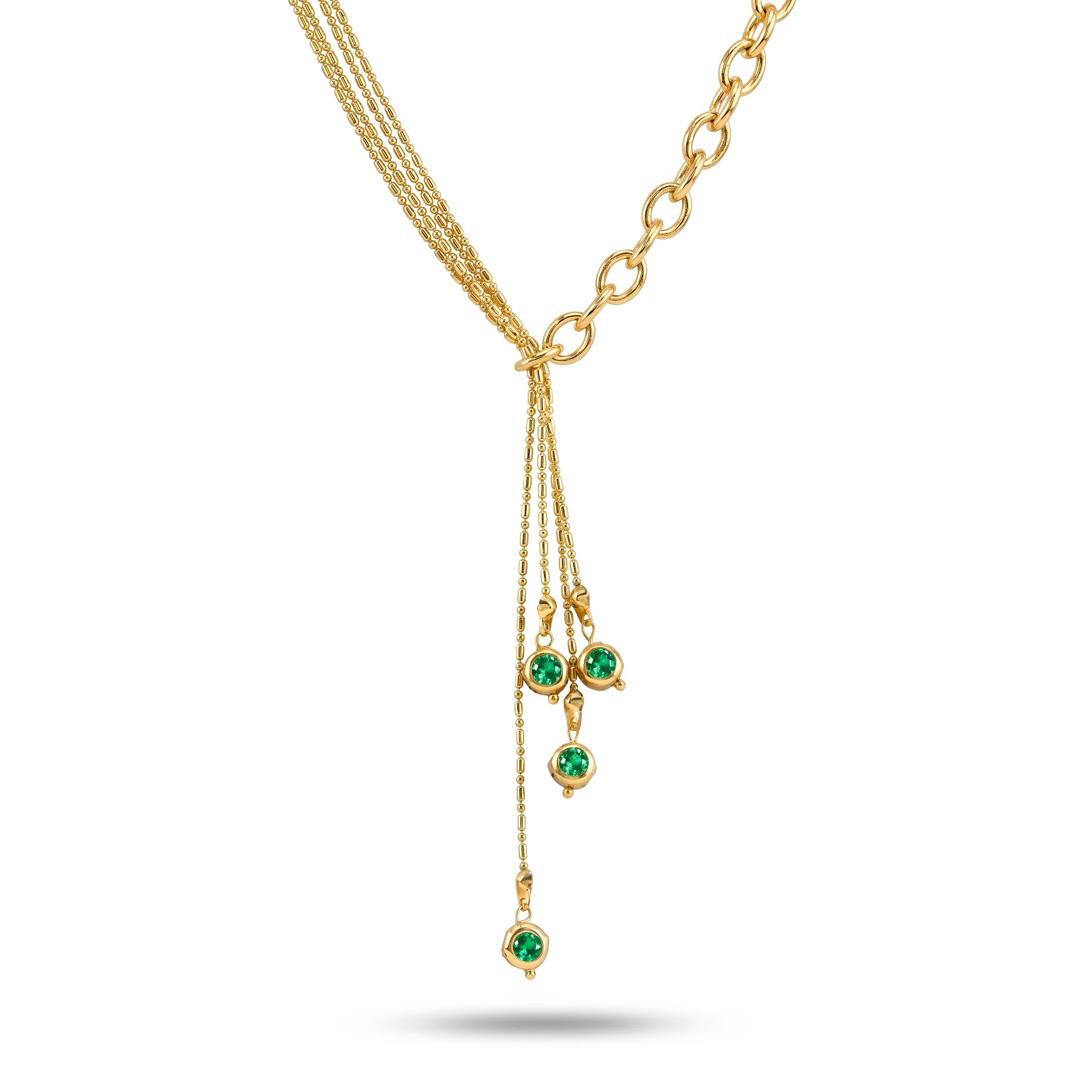 PRAO Necklace Anti-Tarnish Gold Plated Y-Shape With Emerald Crystal Accents - Image 3