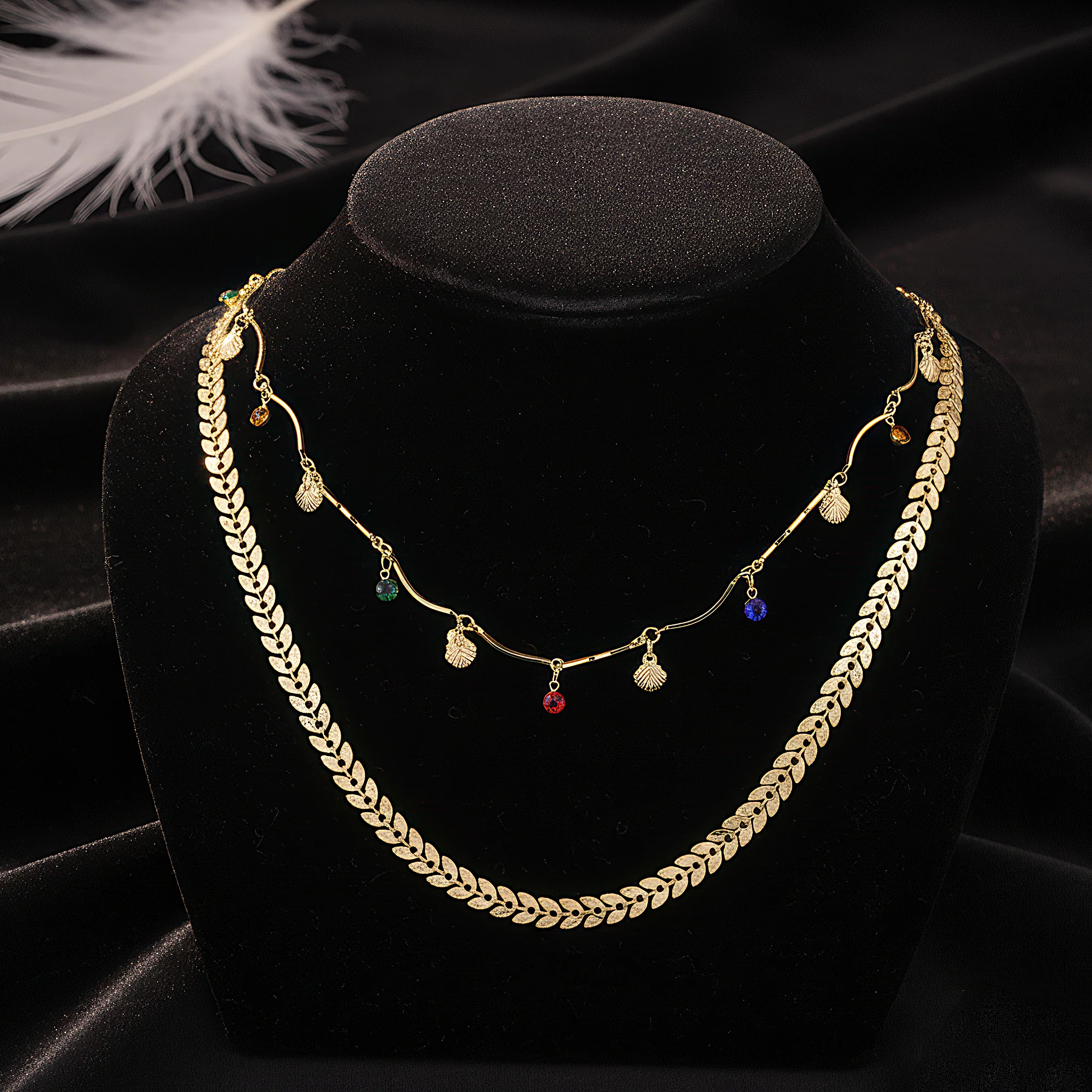 PRAO Necklace Anti-Tarnish Double Layer Chevron Chain - Image 3