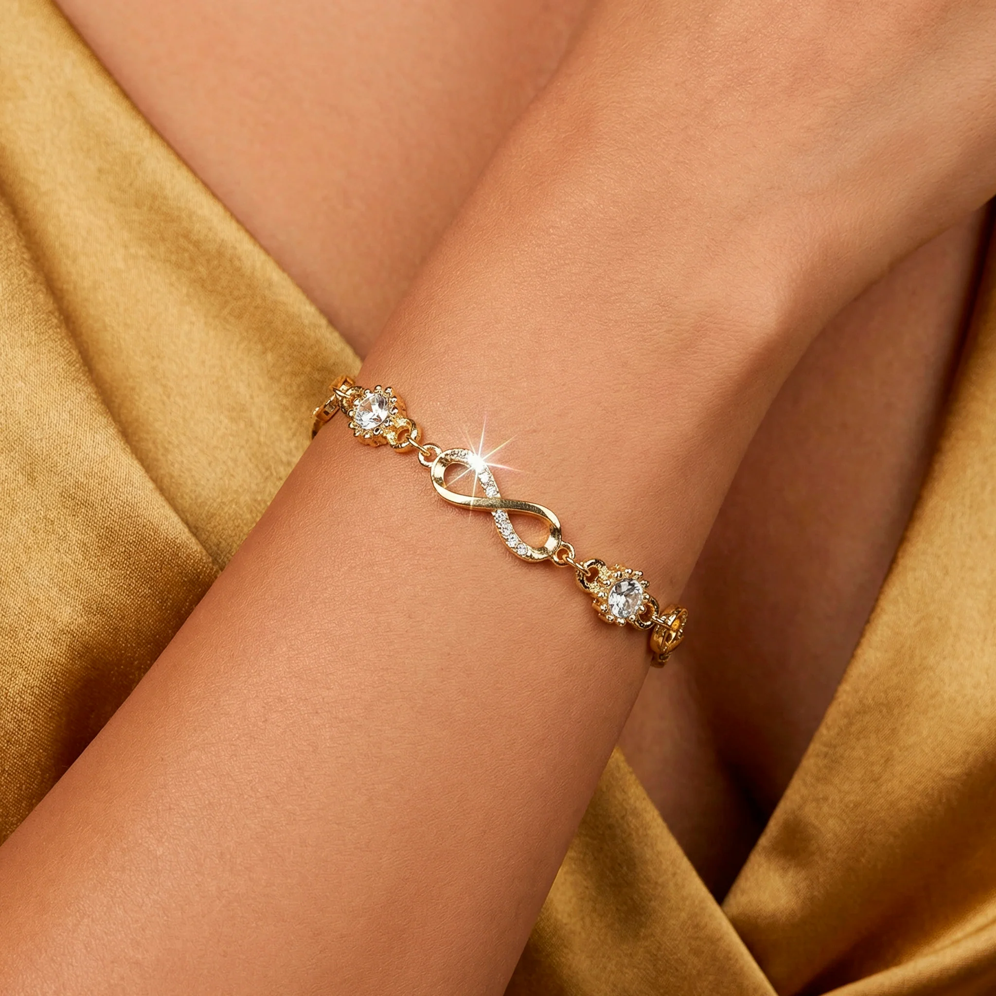 PRAO Bracelet Anti-Tarnish Infinity & Crystal Chain (Adjustable Size) - Image 3
