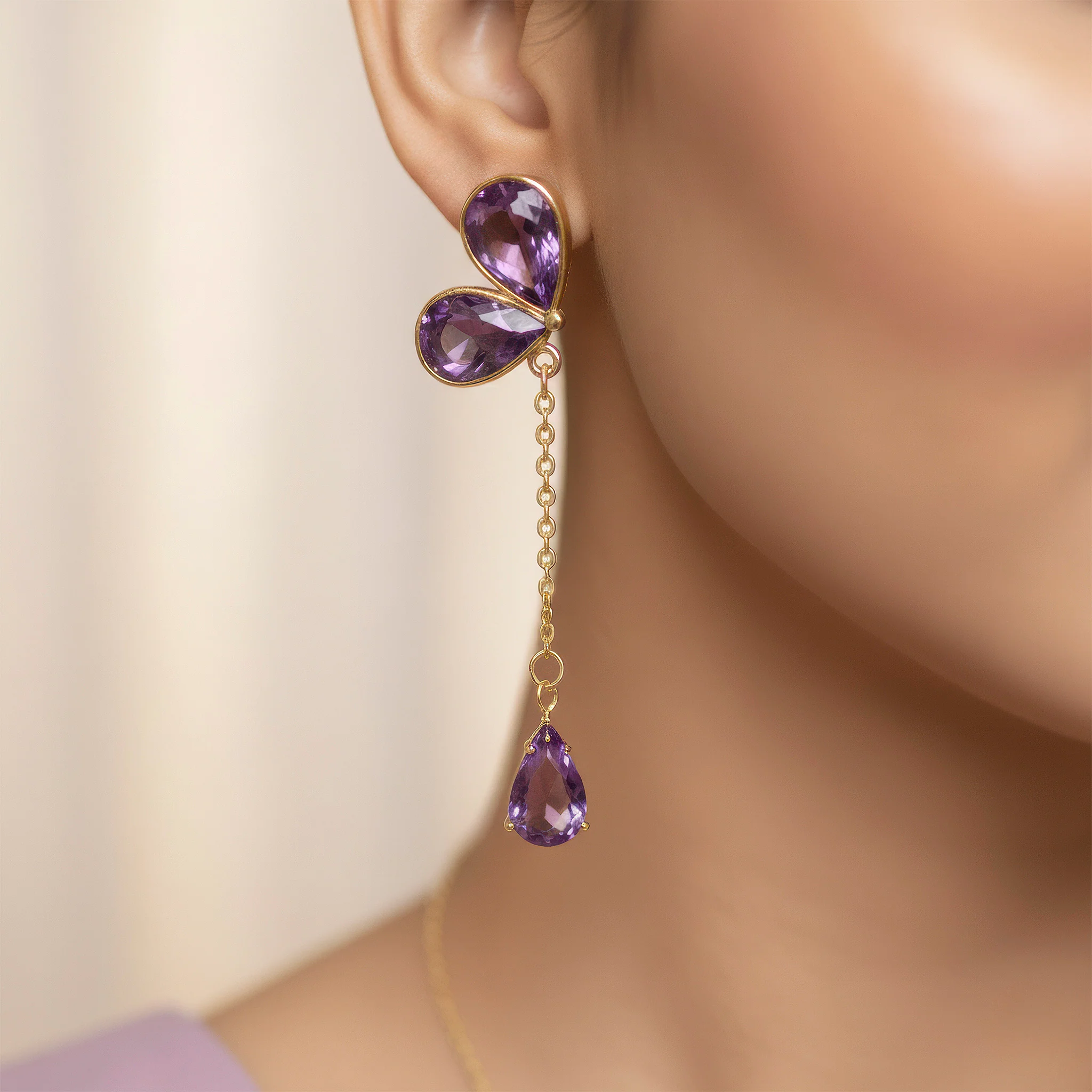 PRAO Necklace Anti-Tarnish Purple Crystal Butterfly Set With Earrings - Image 4