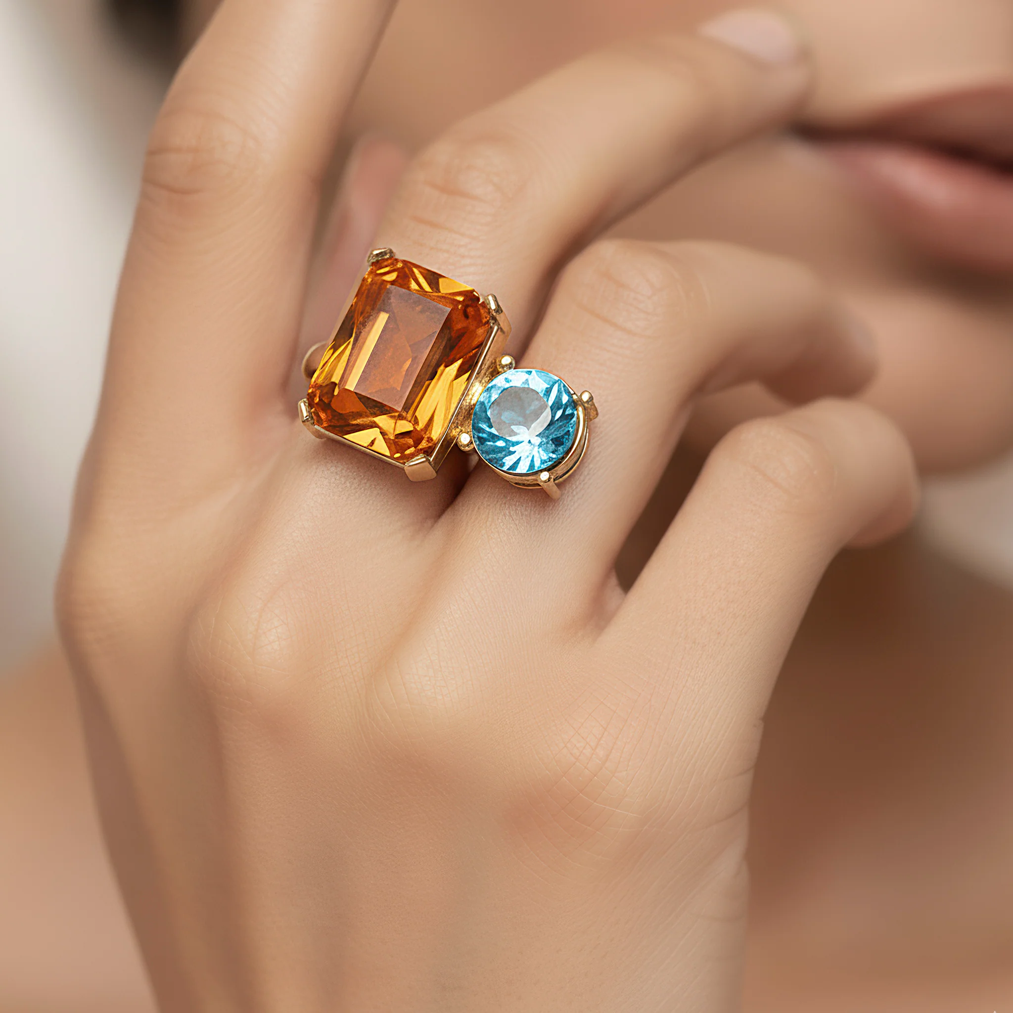 PRAO Ring Anti-Tarnish Round and Rectangle Crystal (Adjustable Size)