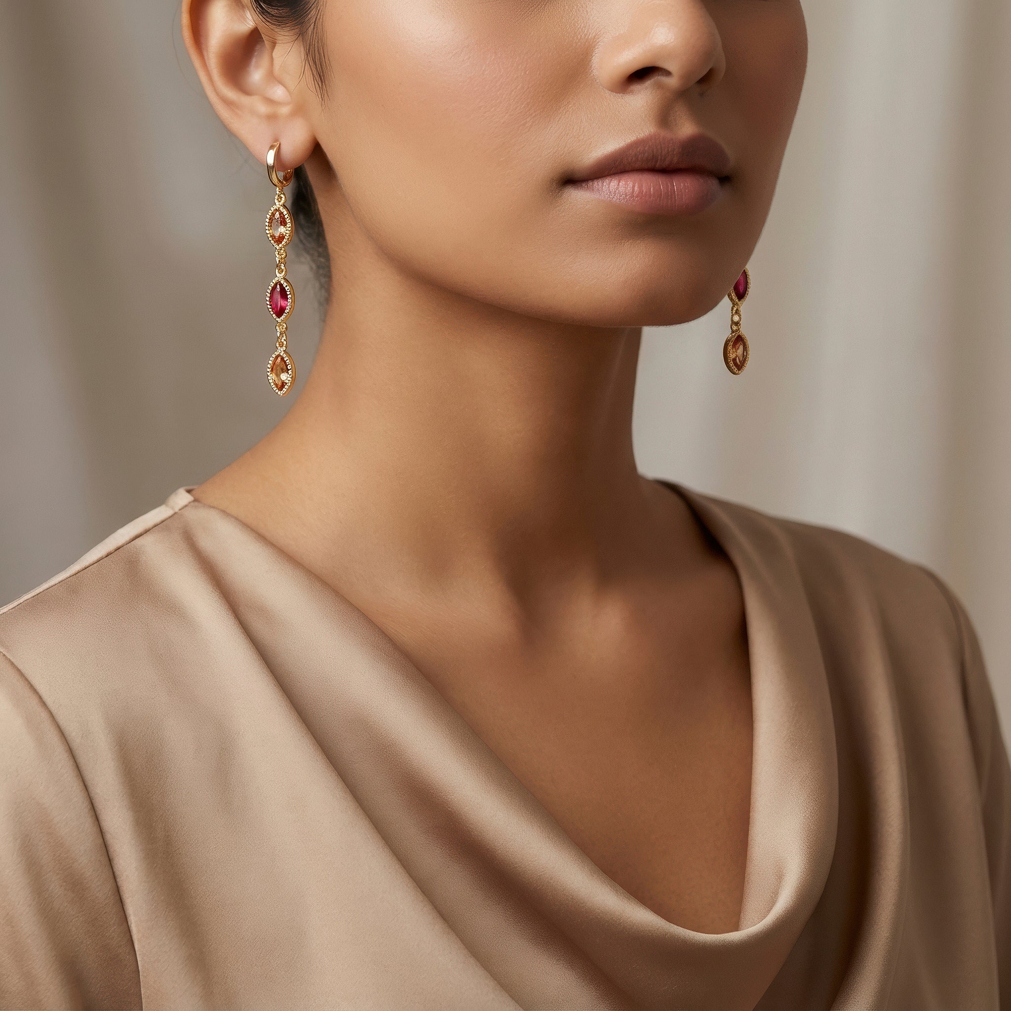 PRAO Earrings Anti-Tarnish Marquise Crystals Danglers - Image 2