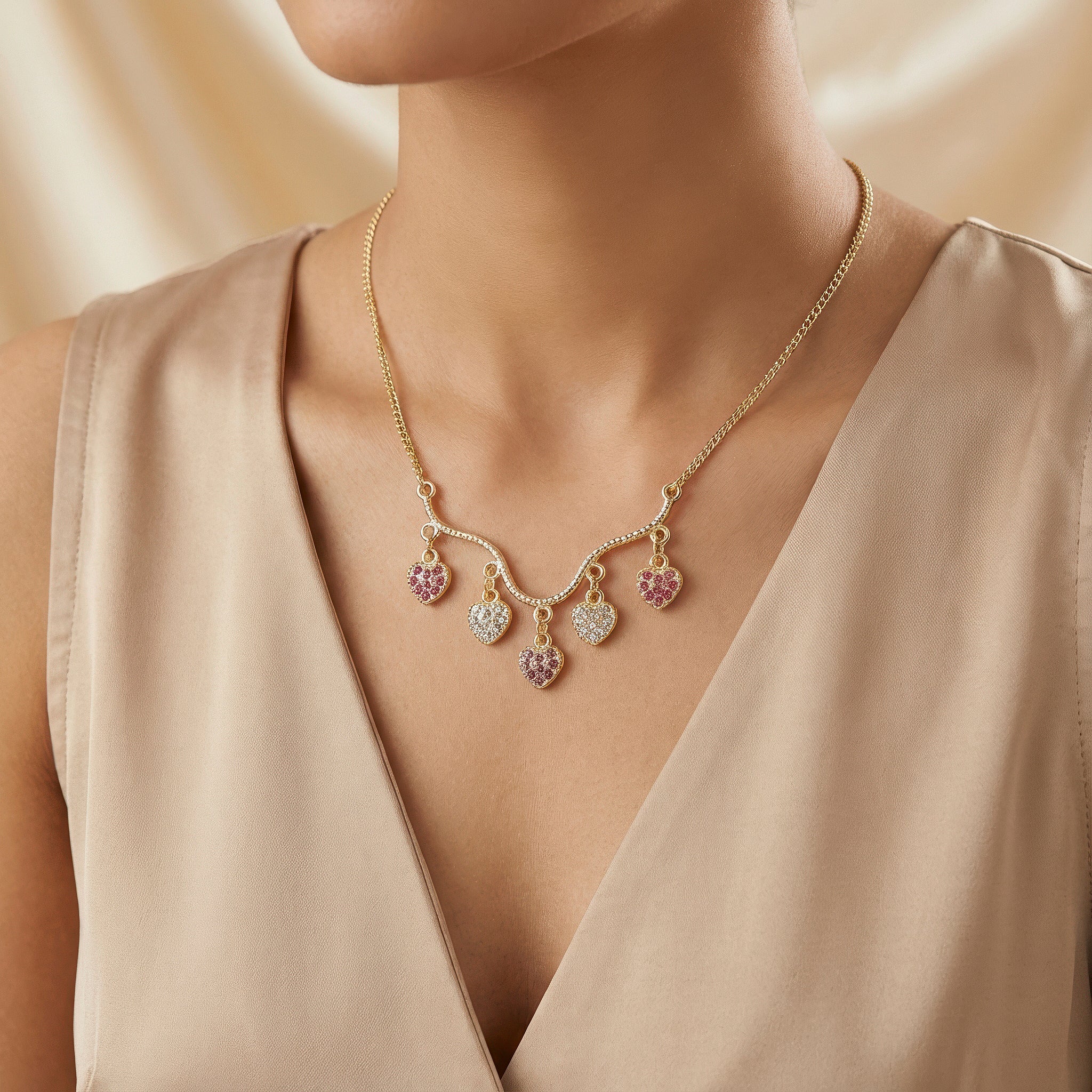 PRAO Necklace Anti-Tarnish Mini Heart Charms Set With Earring - Image 2