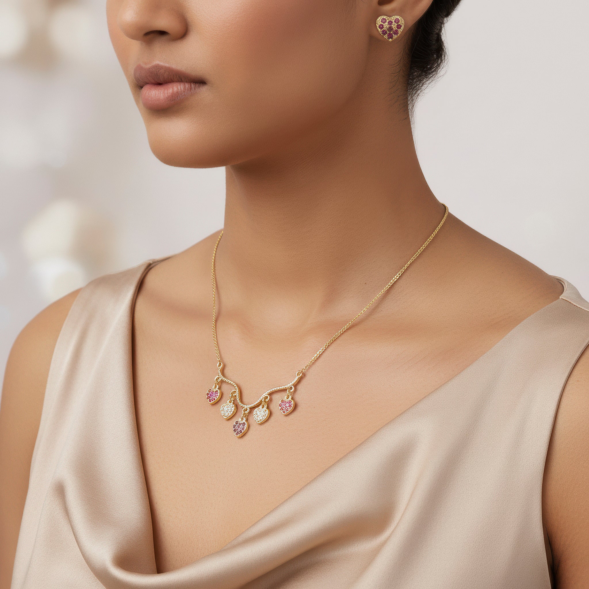 PRAO Necklace Anti-Tarnish Mini Heart Charms Set With Earring - Image 4