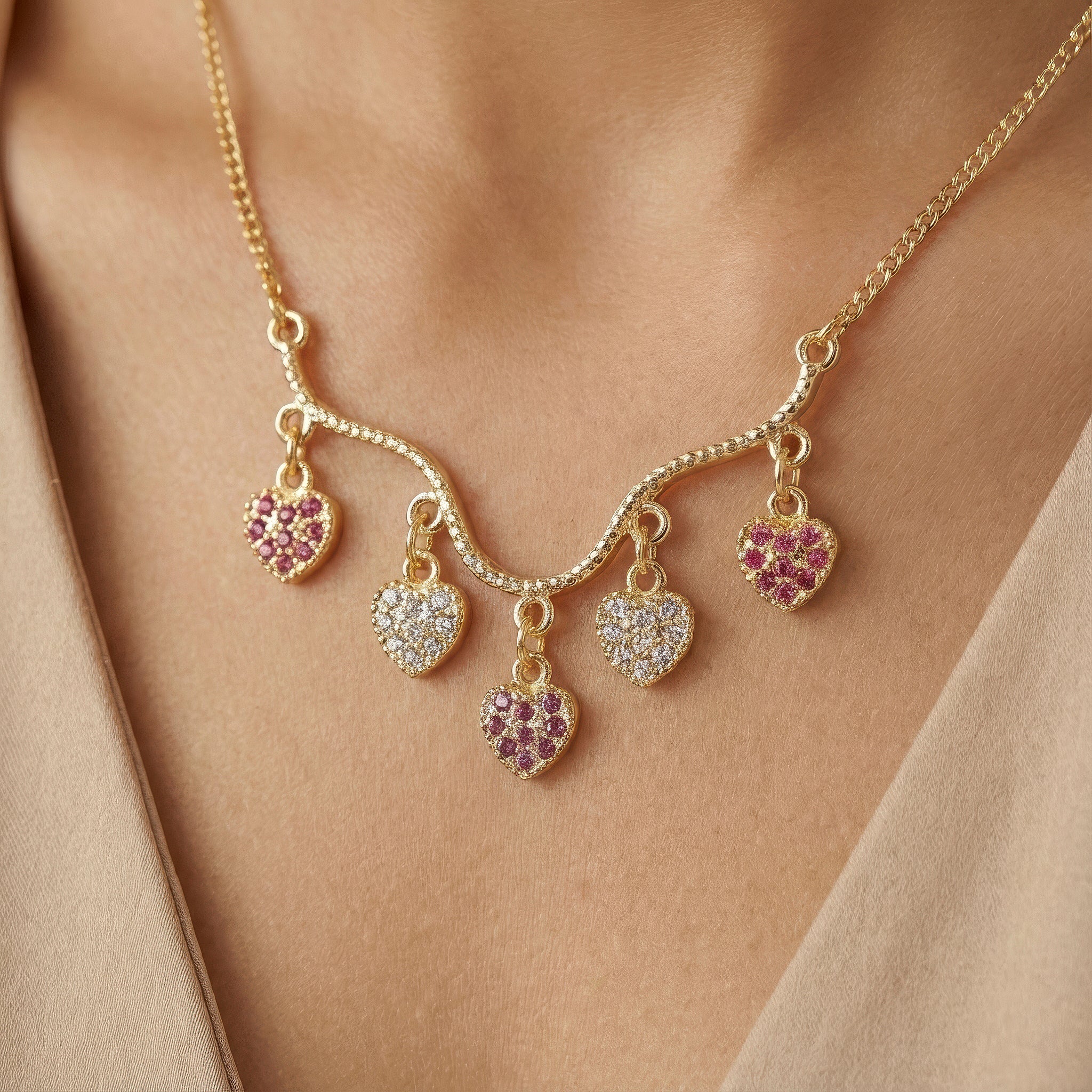 PRAO Necklace Anti-Tarnish Mini Heart Charms Set With Earring - Image 5