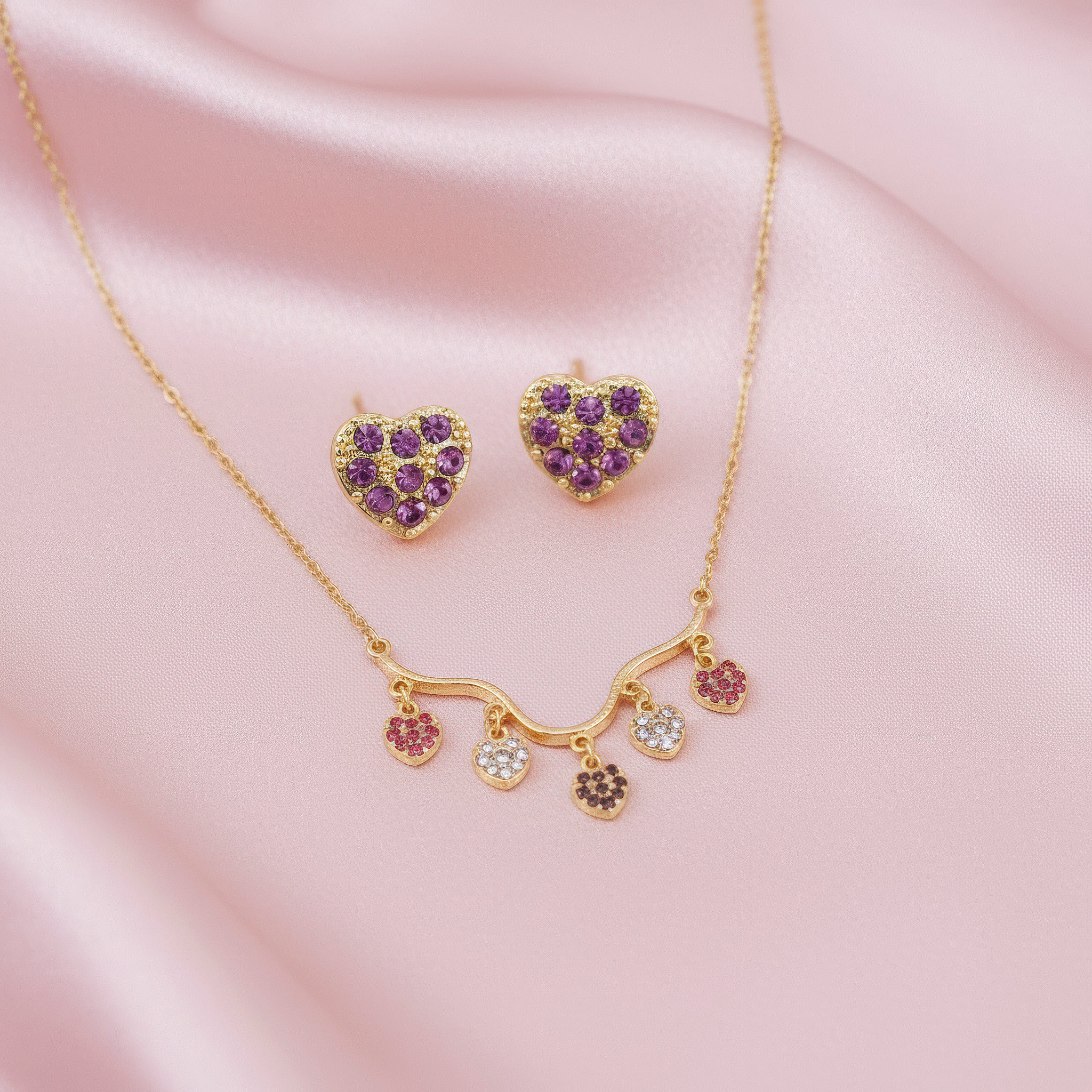 PRAO Necklace Anti-Tarnish Mini Heart Charms Set With Earring - Image 6