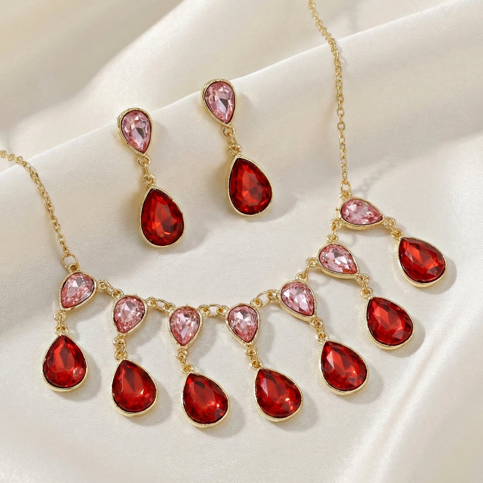 PRAO Necklace Anti-Tarnish Waterdrop Crystal Set With Earrings
