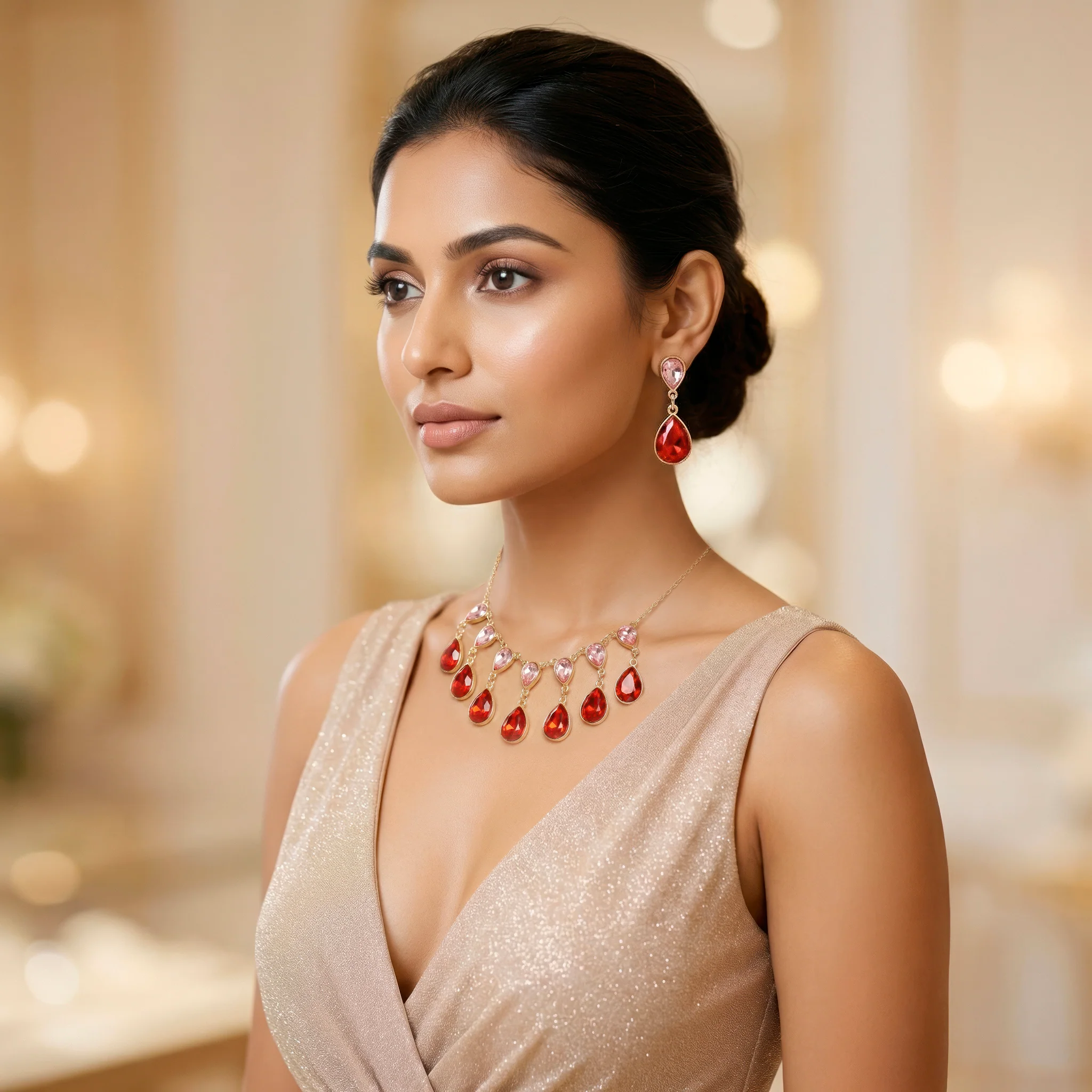PRAO Necklace Anti-Tarnish Waterdrop Crystal Set With Earrings - Image 6