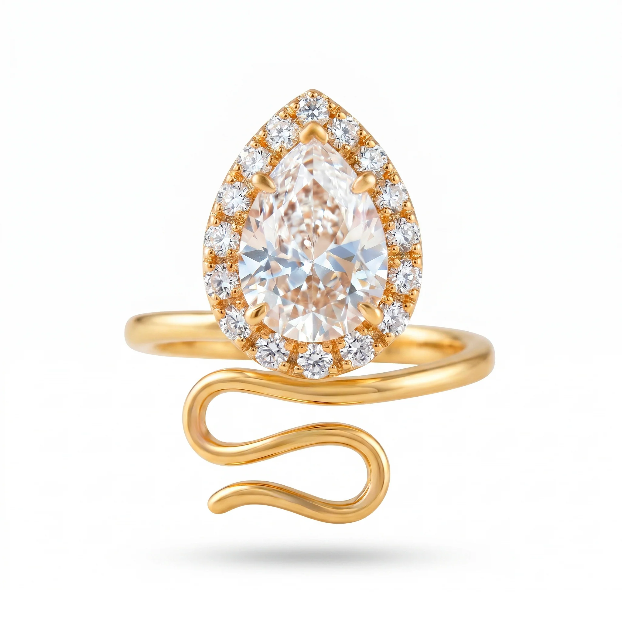PRAO Ring Anti-Tarnish Pear Cut Crystal Openable Snake (Adjustable Size)