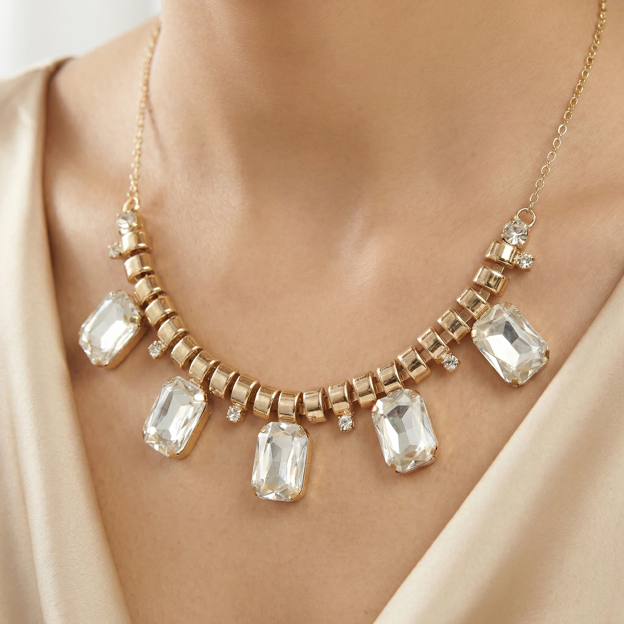 PRAO Necklace Anti-Tarnish Rectangle Crystal Charms Set With Earrings - Image 6