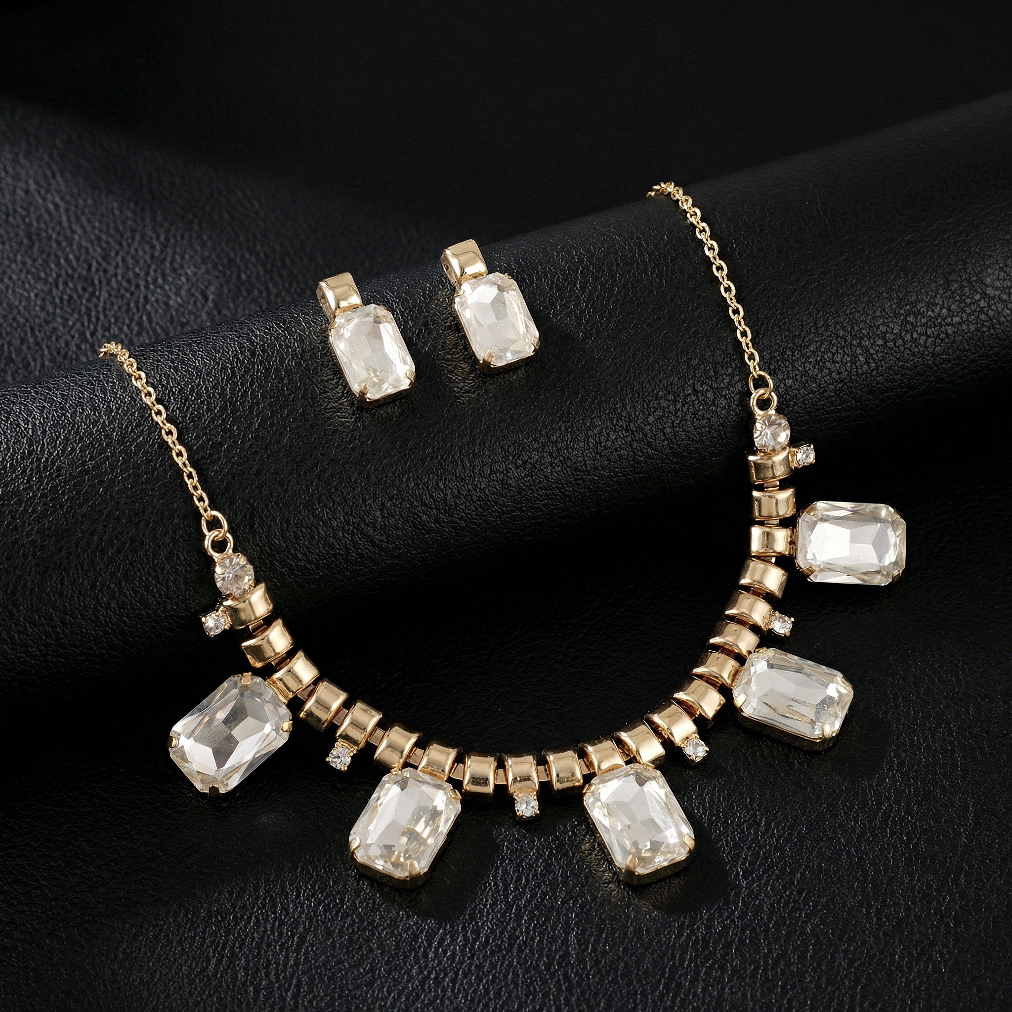 PRAO Necklace Anti-Tarnish Rectangle Crystal Charms Set With Earrings - Image 7
