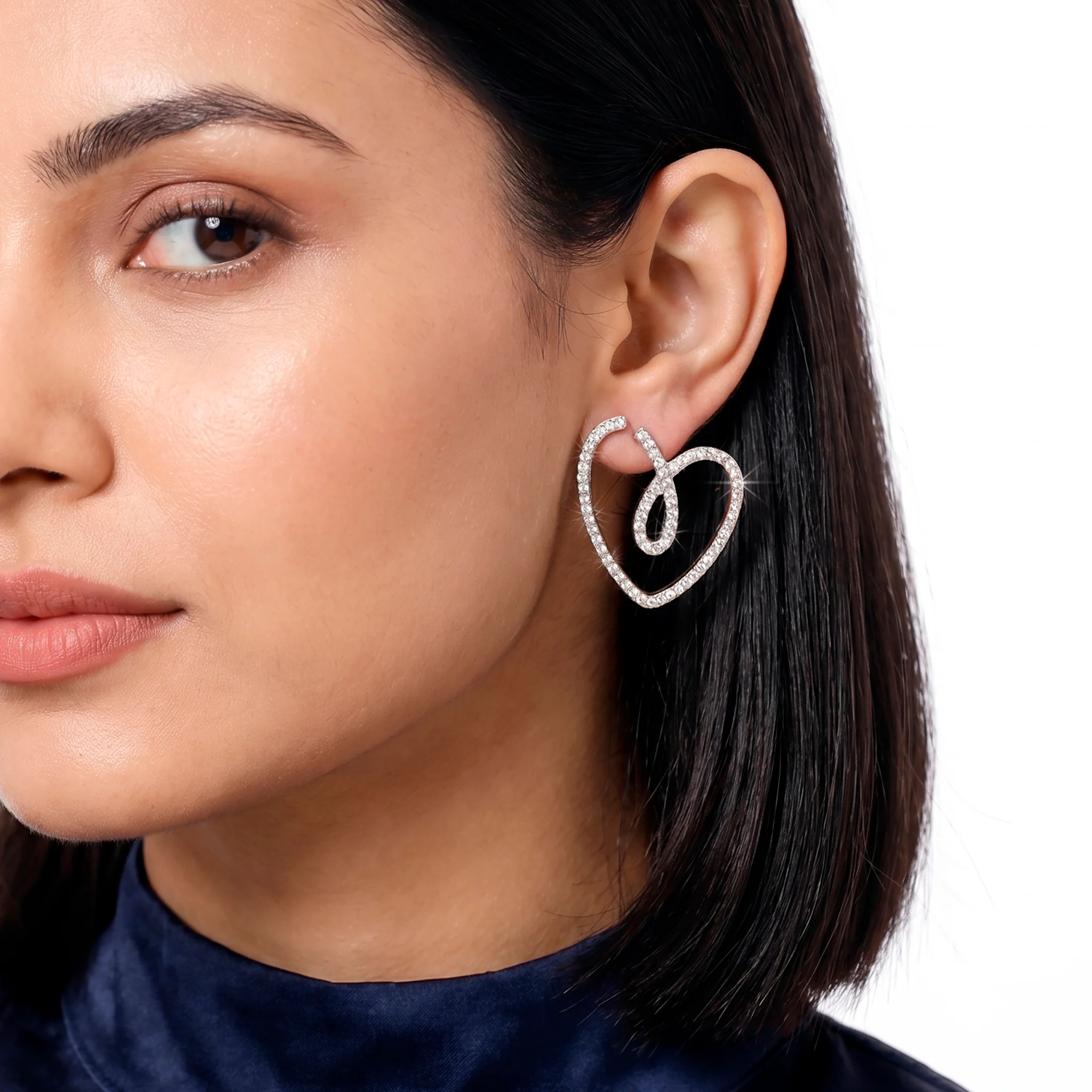 PRAO Earrings Anti-Tarnish Crystal Heart Loop Statement - Image 3