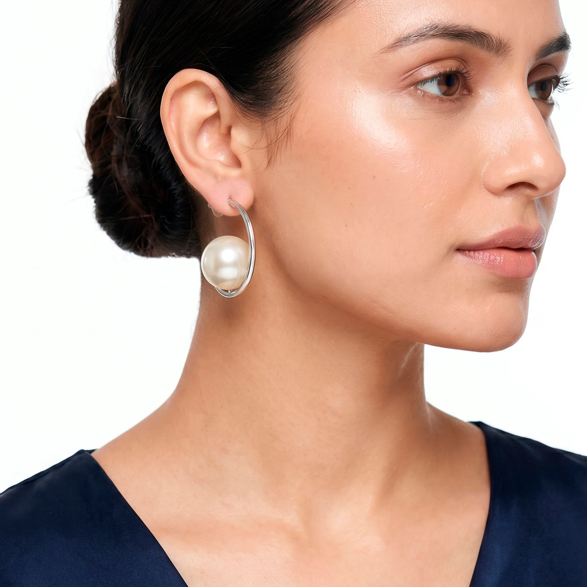 PRAO Earrings Anti-Tarnish Oversized Pearl Hoops - Image 3