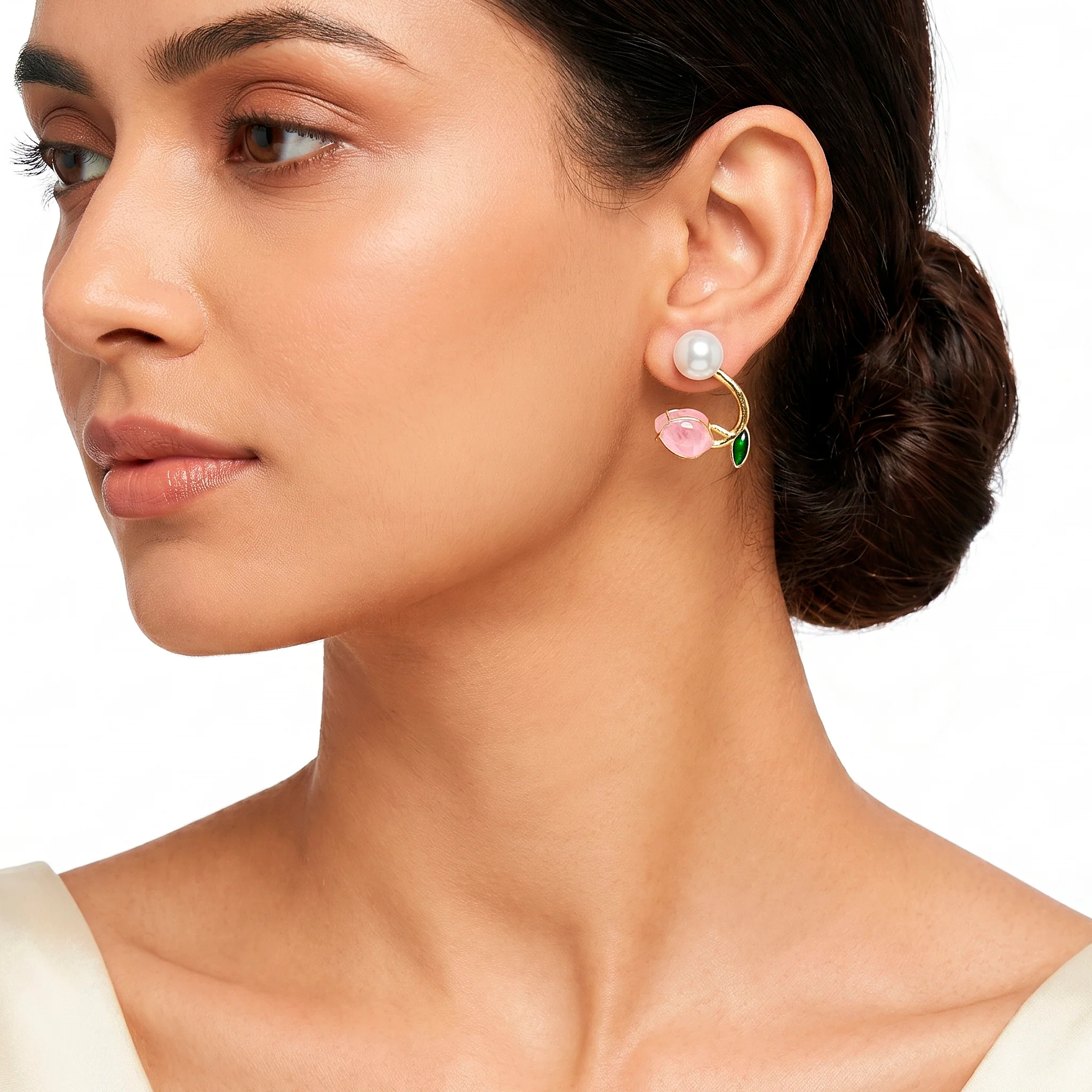 PRAO Earrings Anti-Tarnish Pink Lotus Pearl Studs - Image 3