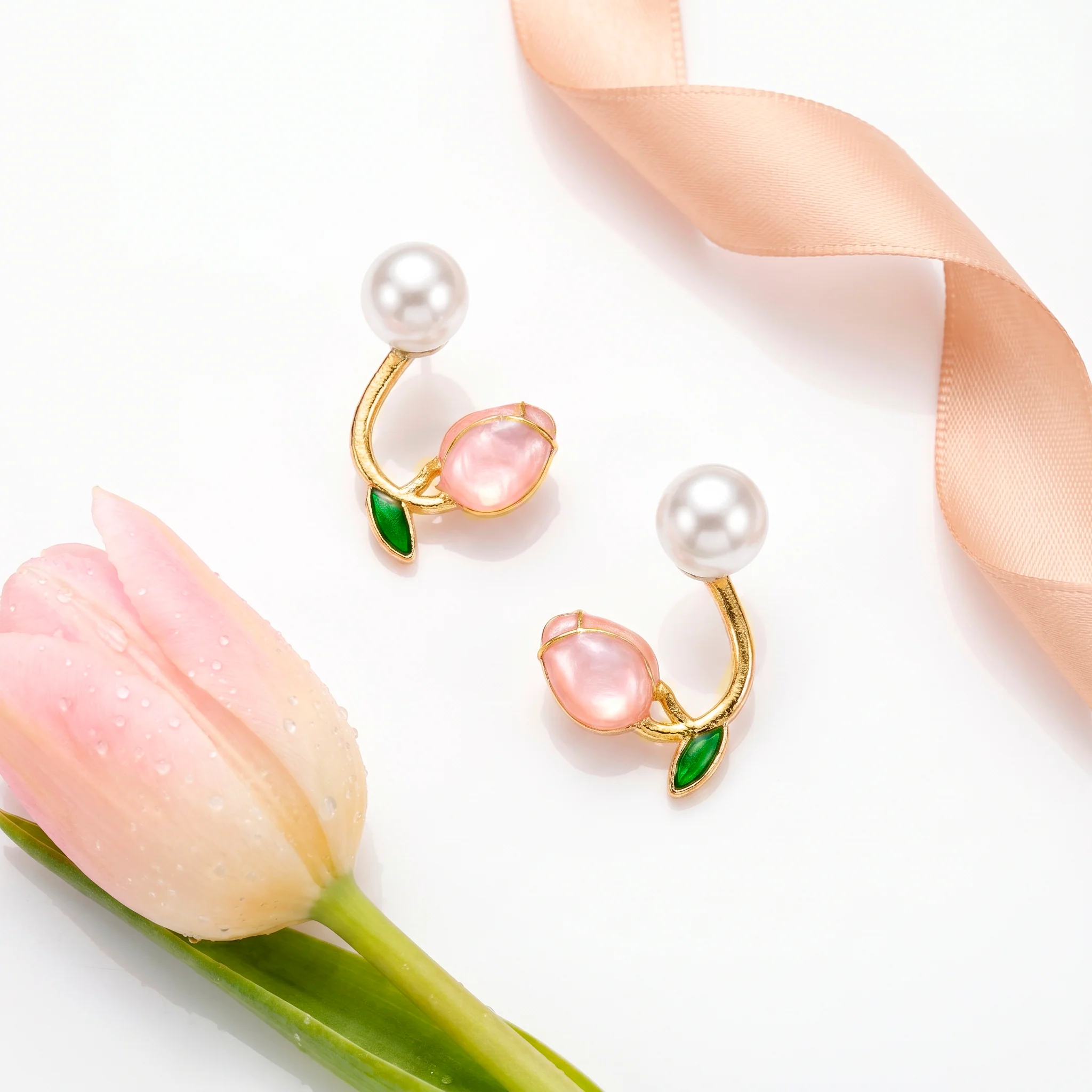 PRAO Earrings Anti-Tarnish Pink Lotus Pearl Studs - Image 4