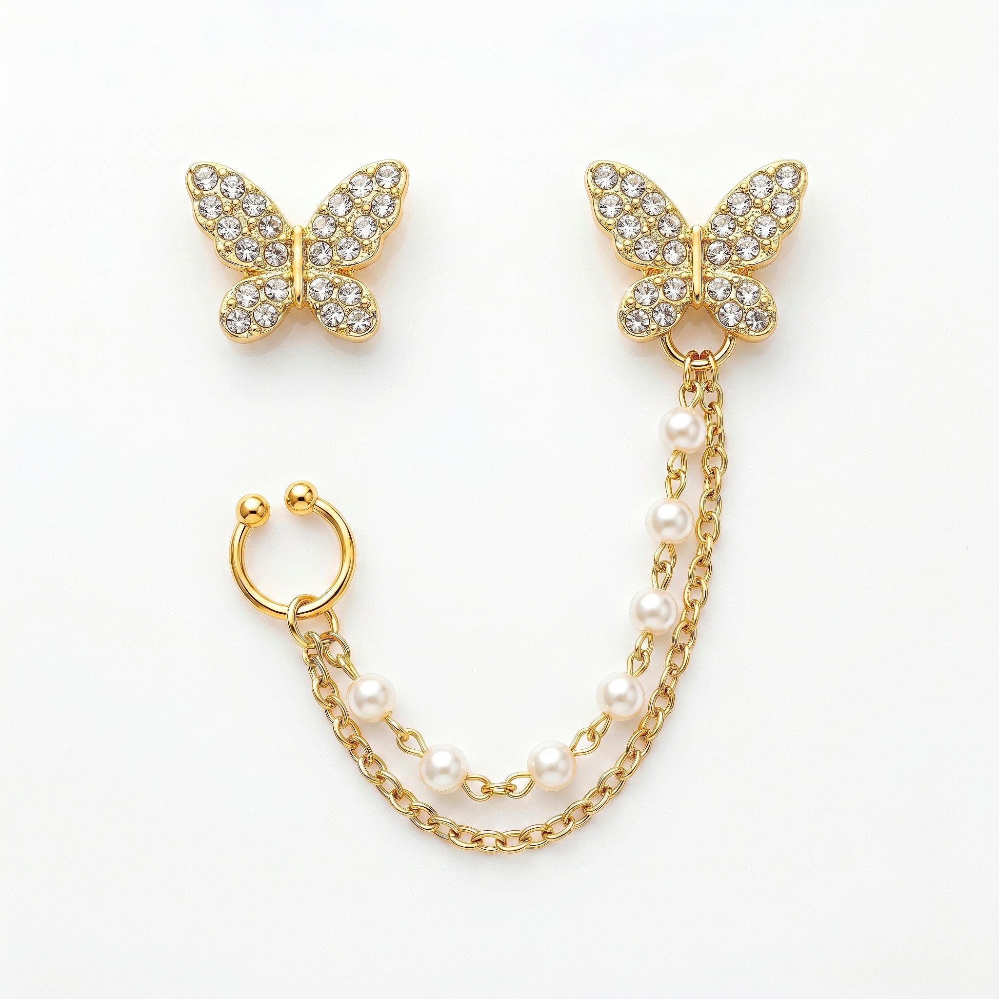PRAO Earrings Anti-Tarnish Mismatch Butterfly Pearl Studs