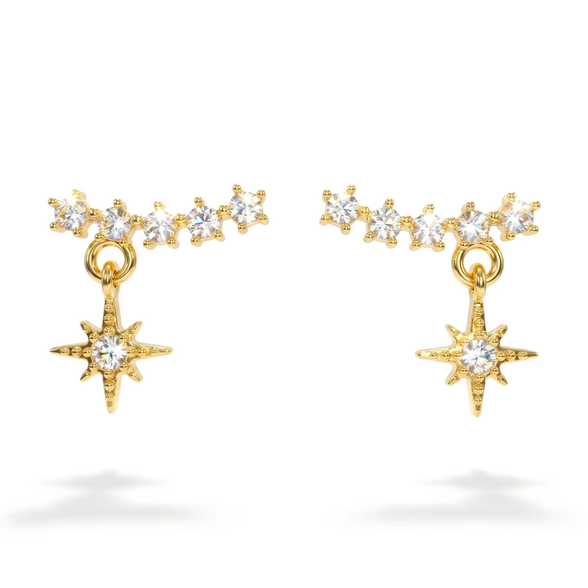 PRAO Earrings Anti-Tarnish Celestial Mini Crystal Crawler