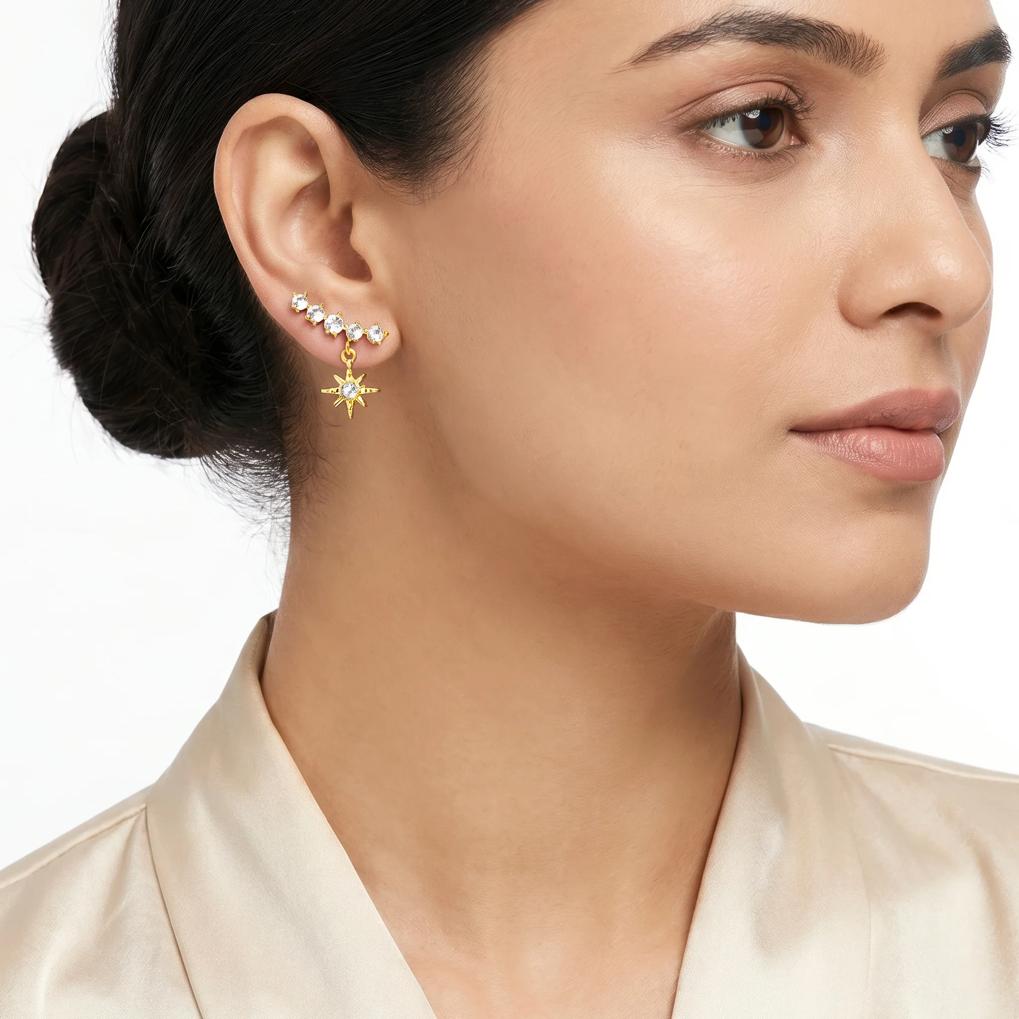 PRAO Earrings Anti-Tarnish Celestial Mini Crystal Crawler - Image 3