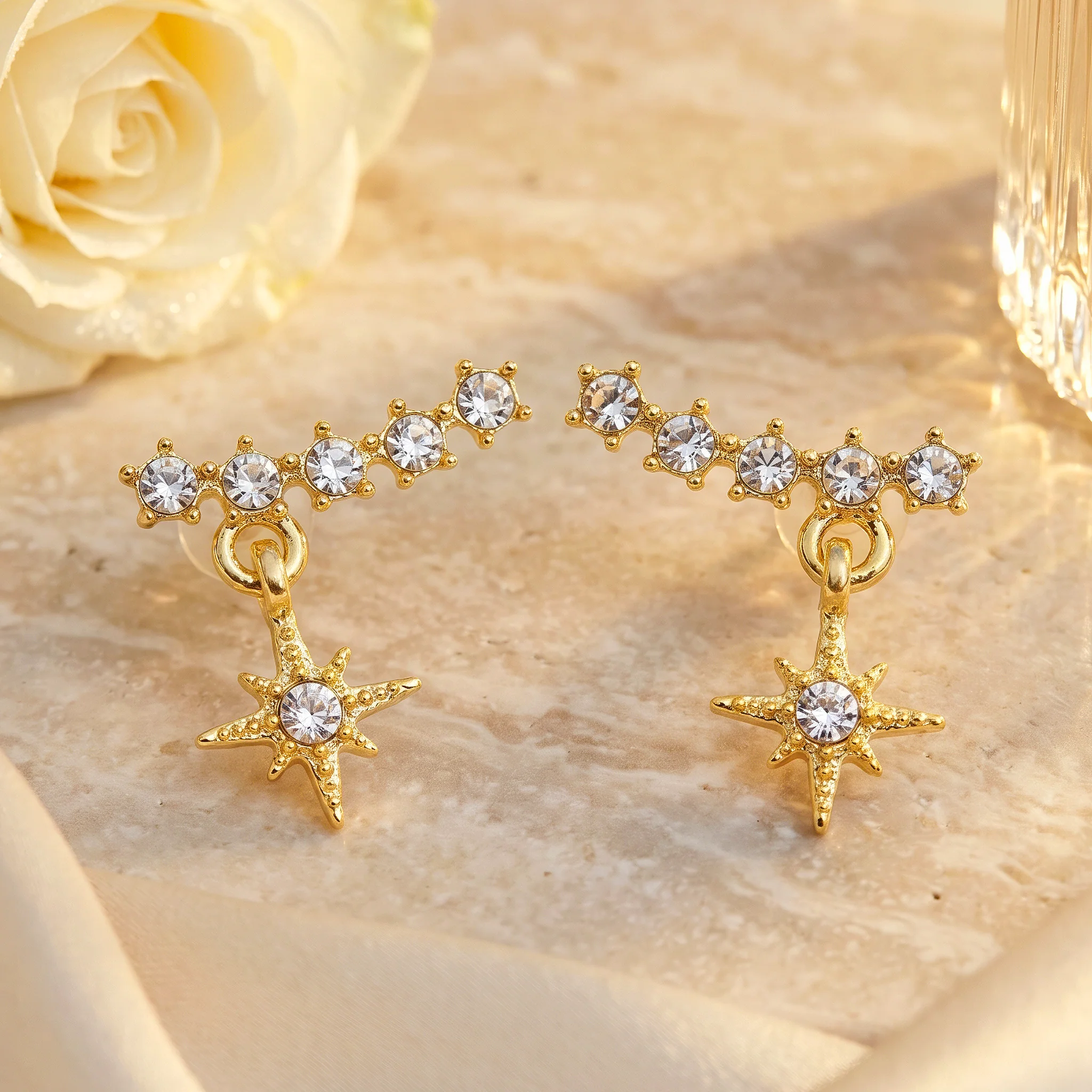 PRAO Earrings Anti-Tarnish Celestial Mini Crystal Crawler - Image 4