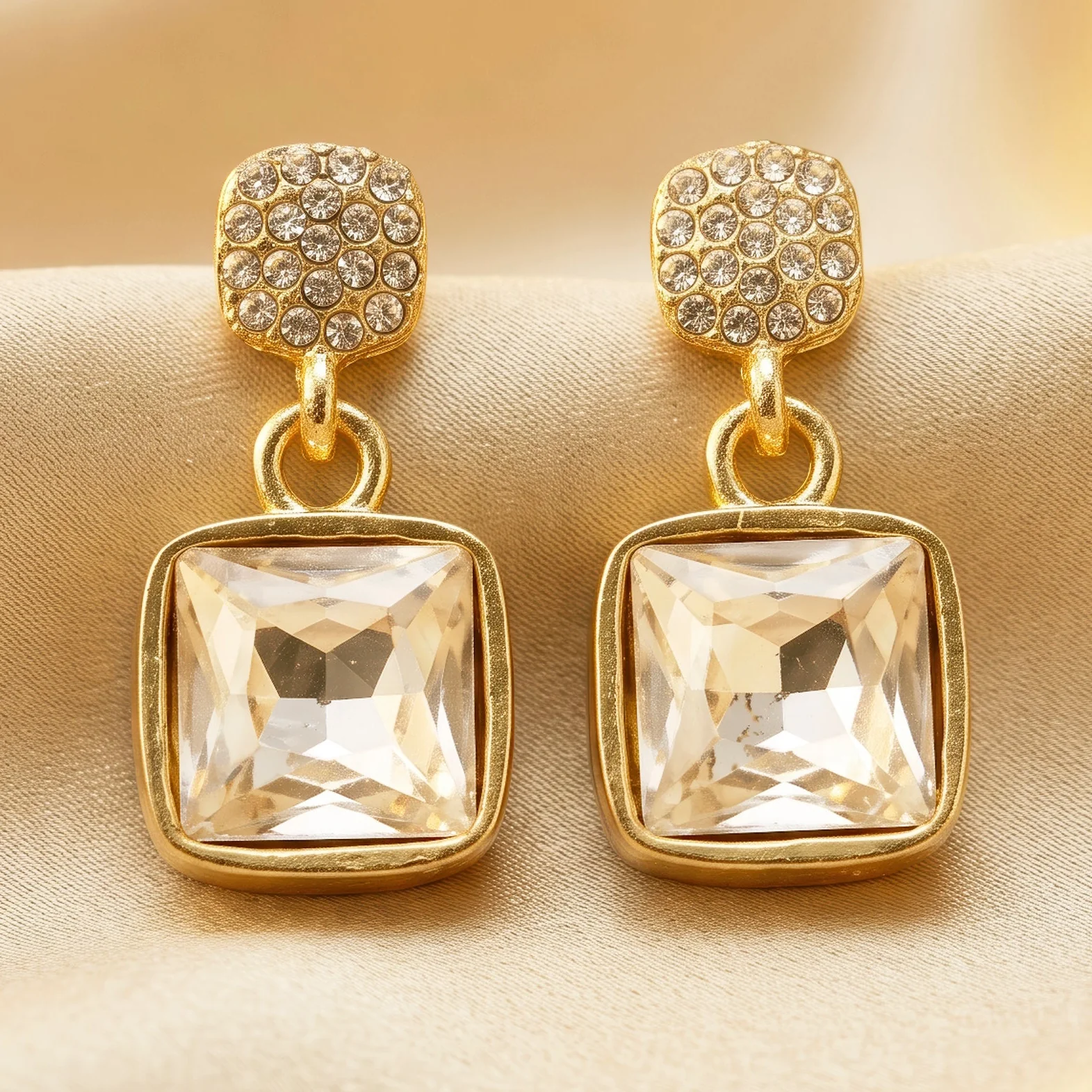 PRAO Earrings Anti-Tarnish Cushion Cut Crystal Square Studs