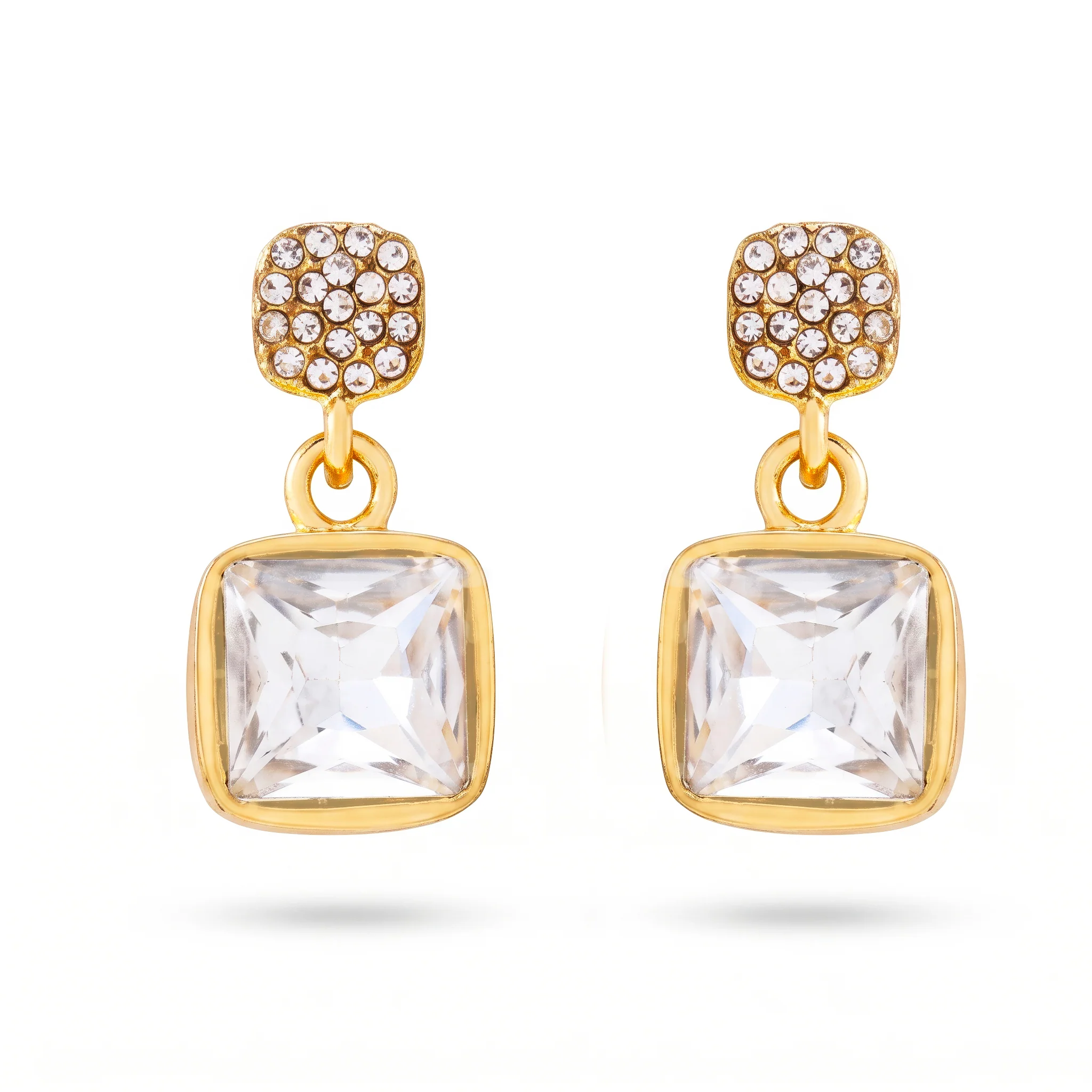 PRAO Earrings Anti-Tarnish Cushion Cut Crystal Square Studs - Image 3