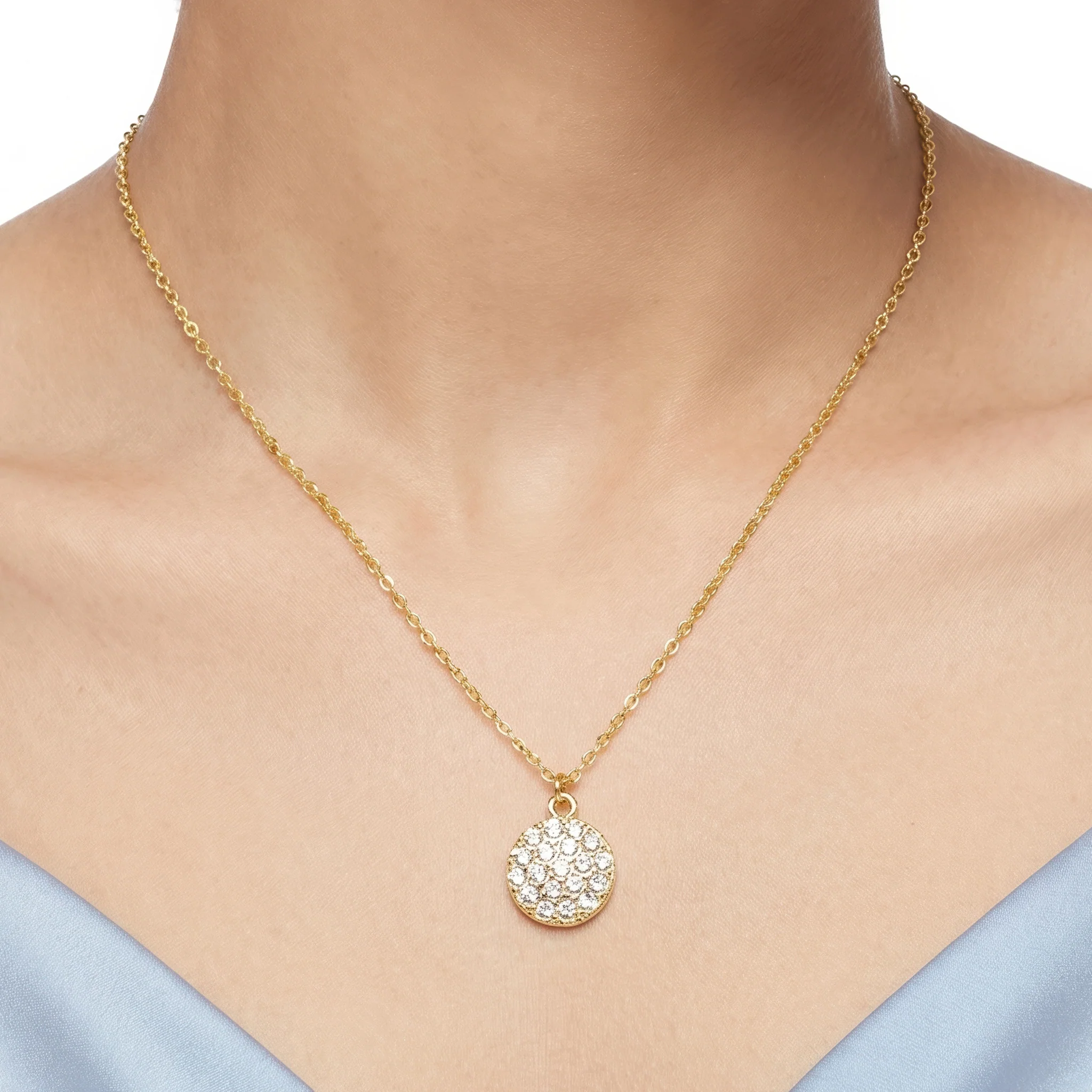 PRAO Necklace Anti-Tarnish Pavé Crystal Medallion