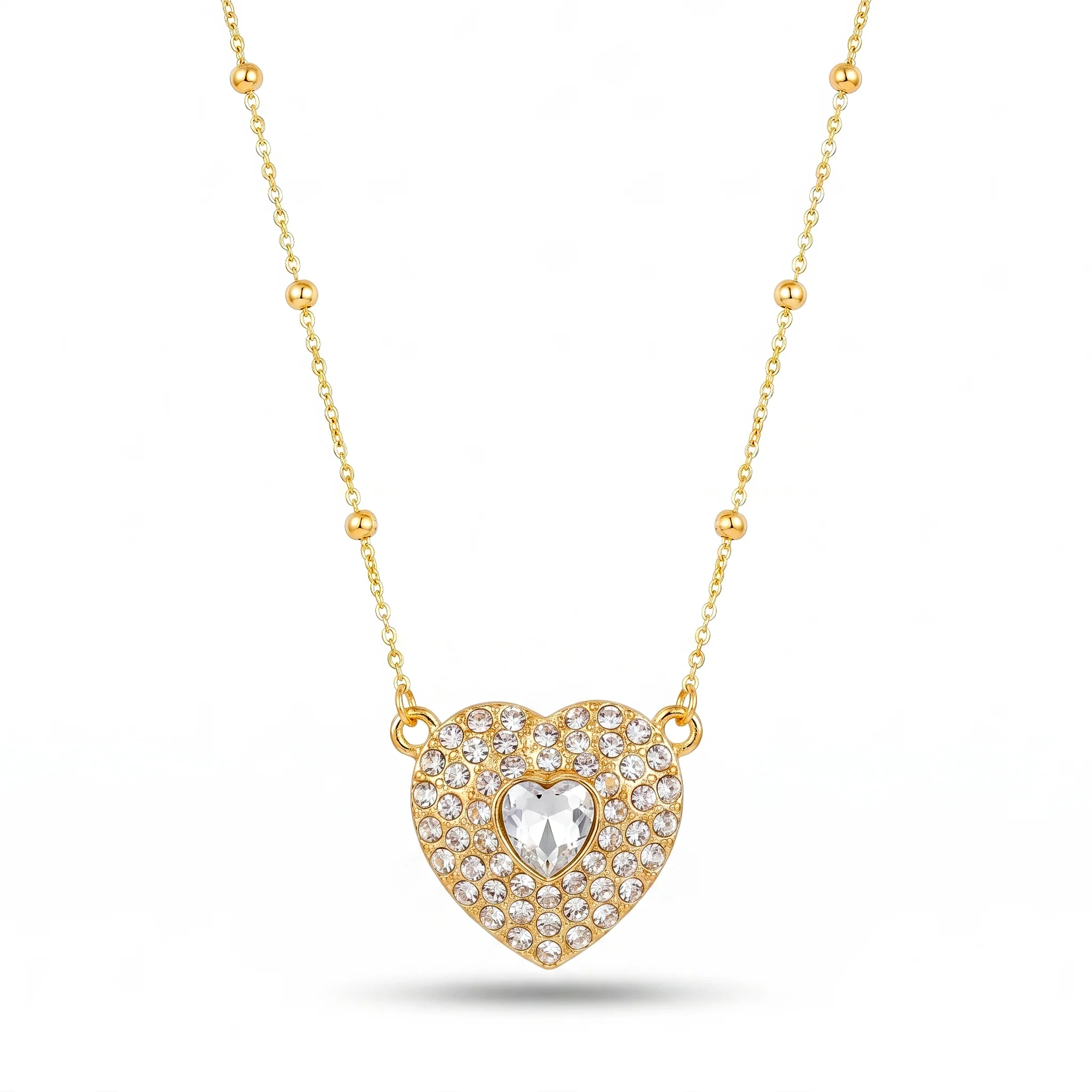PRAO Necklace Anti-Tarnish Heart Crystal Pendant Satellite