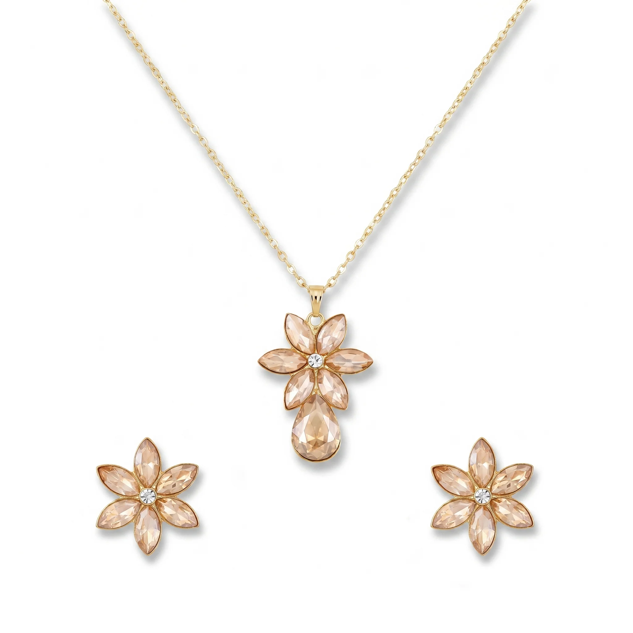 PRAO Necklace Anti-Tarnish Floral Crystal With Teardrop Pendant Set With Earrings - Image 4