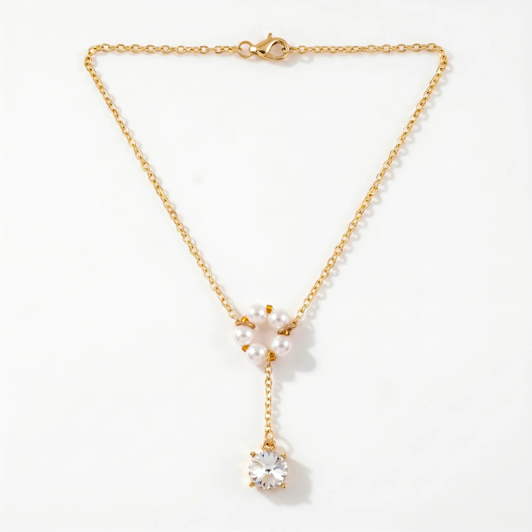 PRAO Necklace Anti-Tarnish Floral Pearl Cluster Crystal Drop - Image 3