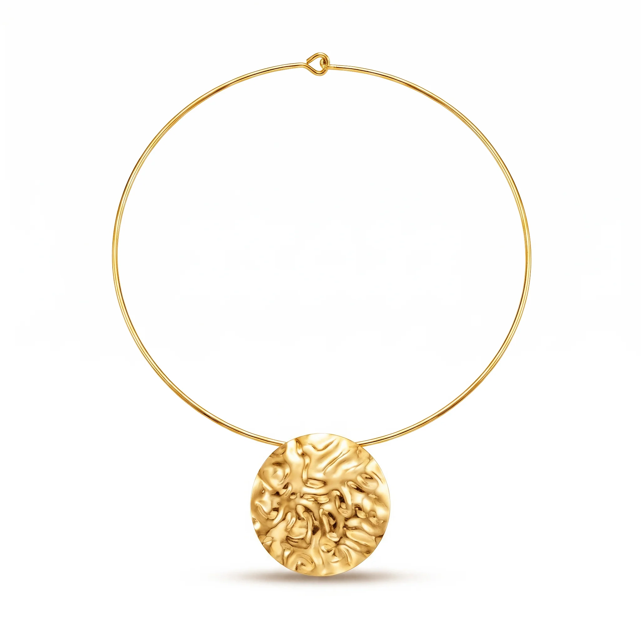 PRAO Necklace Anti-Tarnish Hammered Coin Gold-Plated Hasli Pendant - Image 4