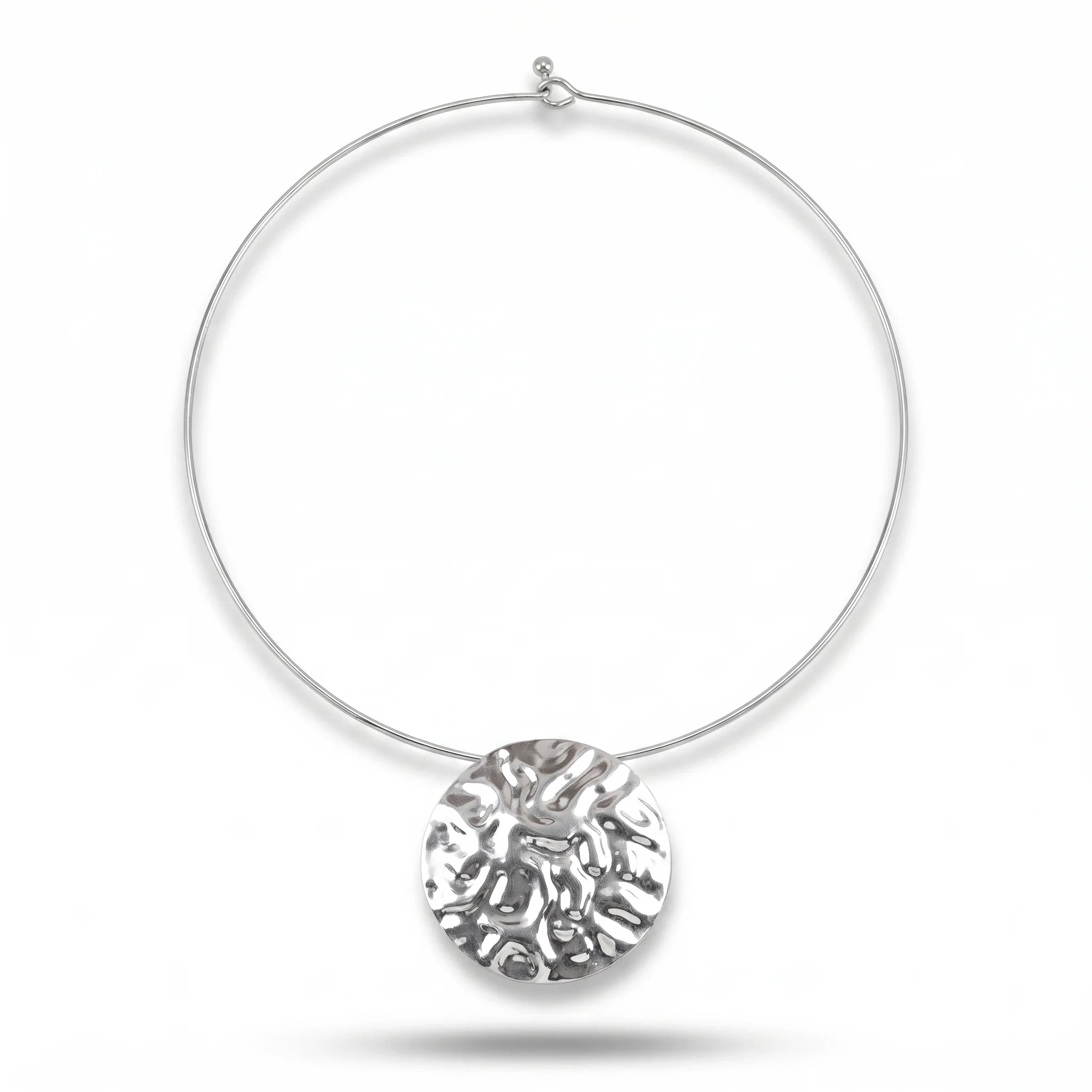 PRAO Necklace Anti-Tarnish Hammered Coin Silver-Plated Hasli Pendant - Image 3