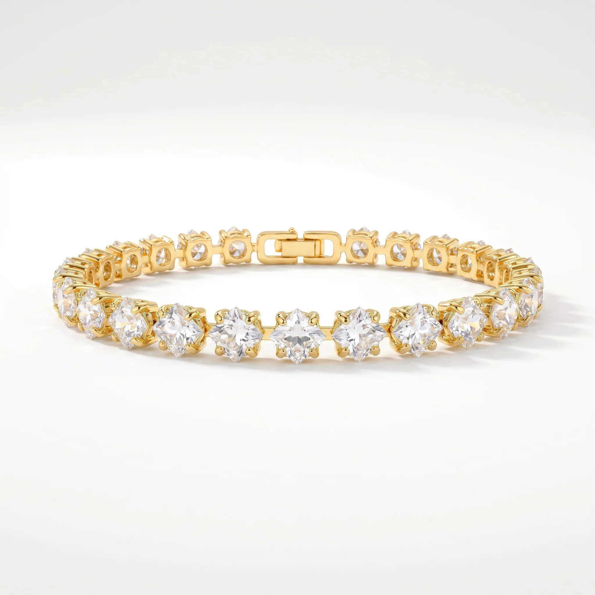 PRAO Bracelet Anti-Tarnish Princess-Cut Crystal Tennis (Adjustable Size) - Image 2